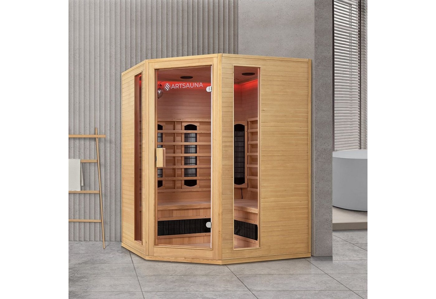 Thumbnail - Artsauna Infrarotkabine Nyborg E150K Dual Technologie, für 4 Personen, Hemlock-Holz, HiFi-System, Ionisator, LED-Farblic...