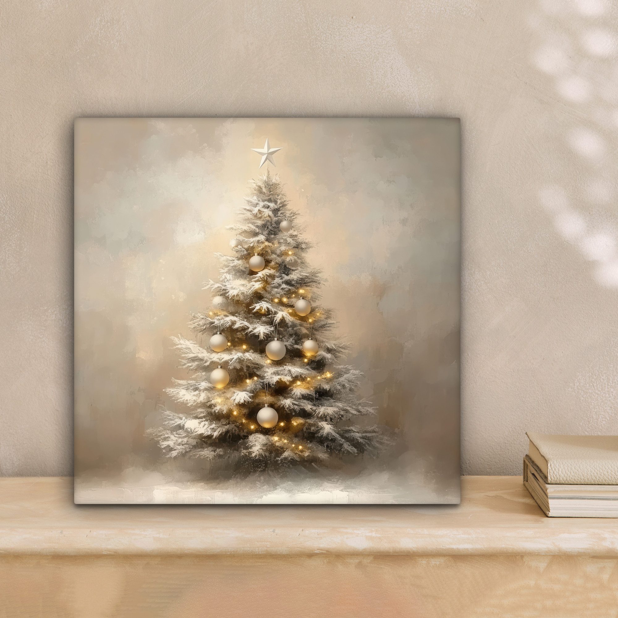 OneMillionCanvasses® Leinwandbild Weihnachten - Weihnachtsbaum - Schnee - Kunst, Fotodruck (1 St), Wandbild, Deko Schlafzimmer Wohnzimmer Flur 20x20 cm