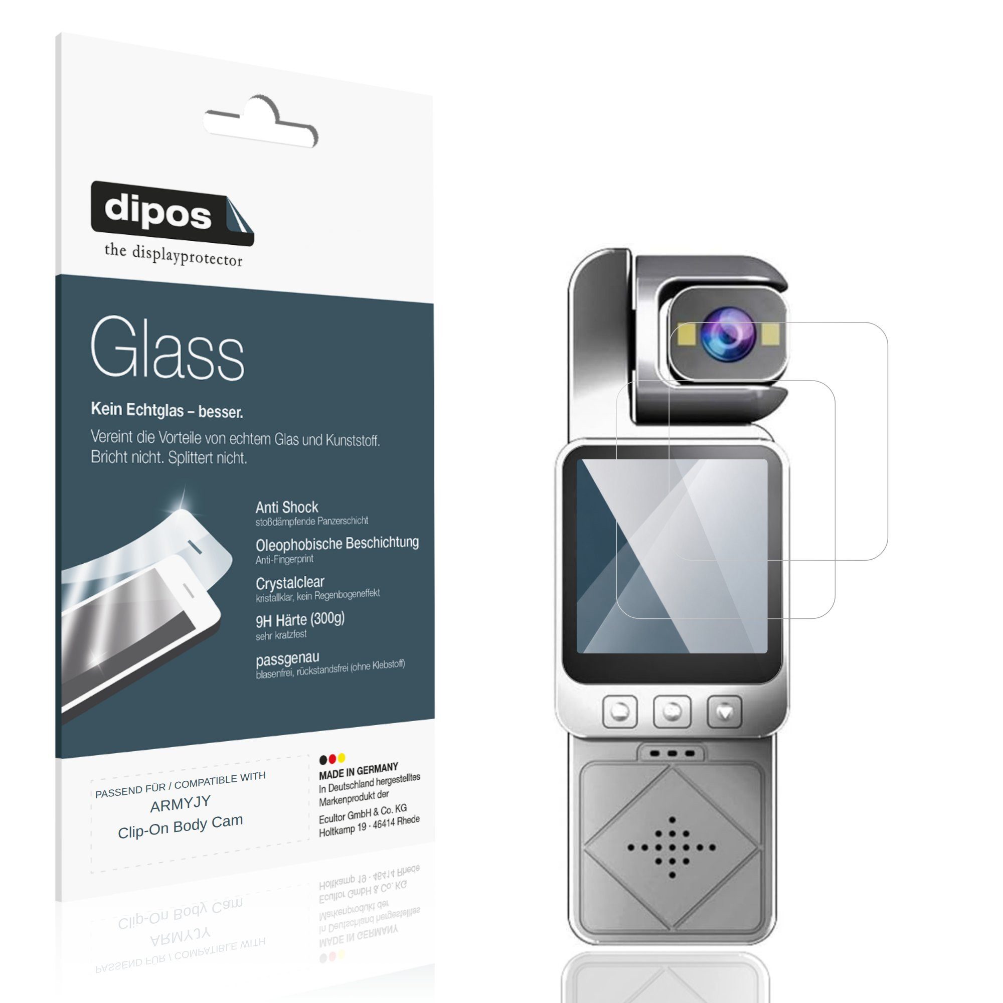 dipos Displayschutzfolie Schutzfolie für ARMYJY Clip-On Body Cam, 2 Stück, Displayschutz Schutz Folie Made in Germany