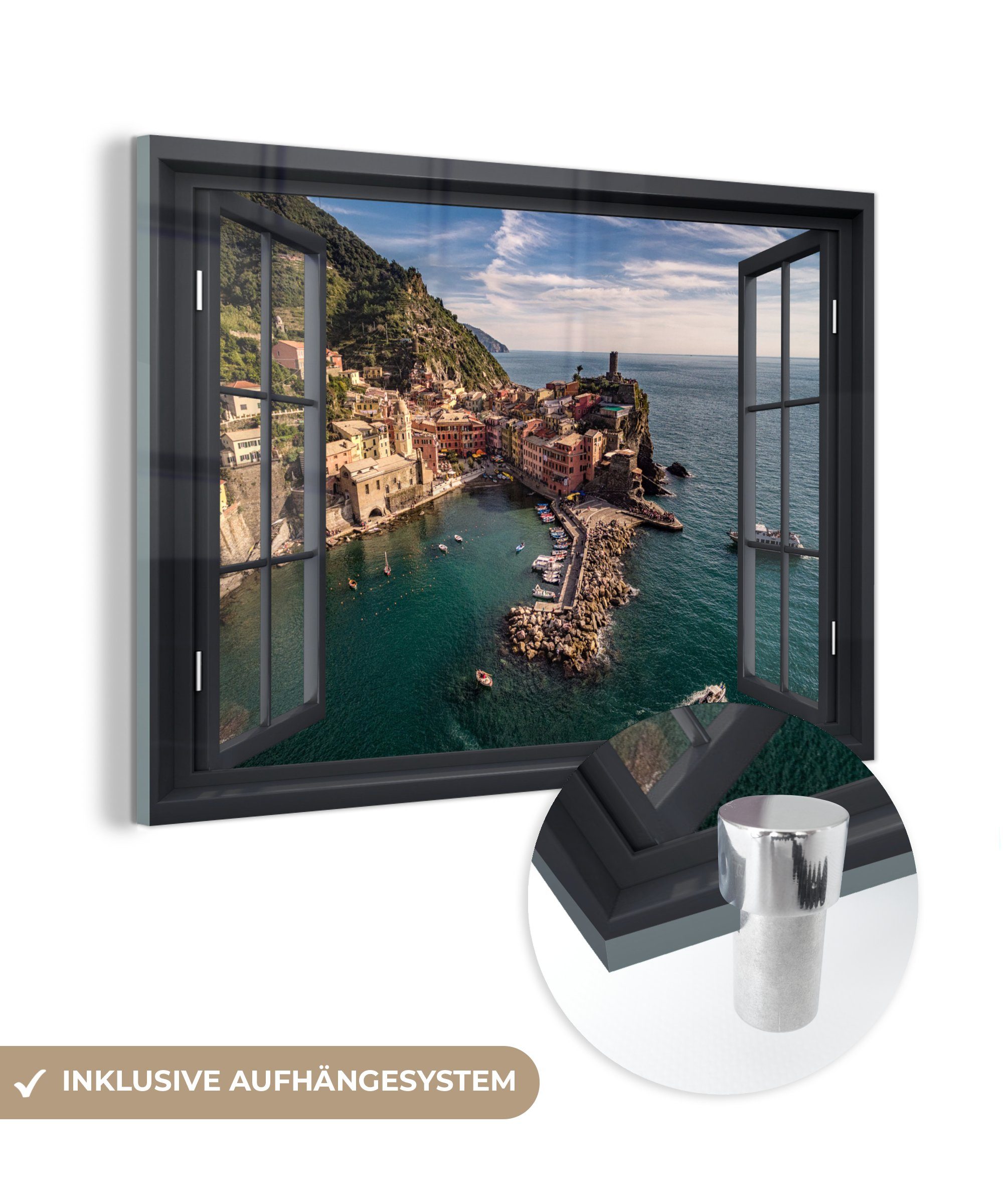 MuchoWow Acrylglasbild Aussicht - Insel - Boot, (1 St), Glasbilder - Bilder auf Glas Wandbild - Foto auf Glas - Wanddekoration
