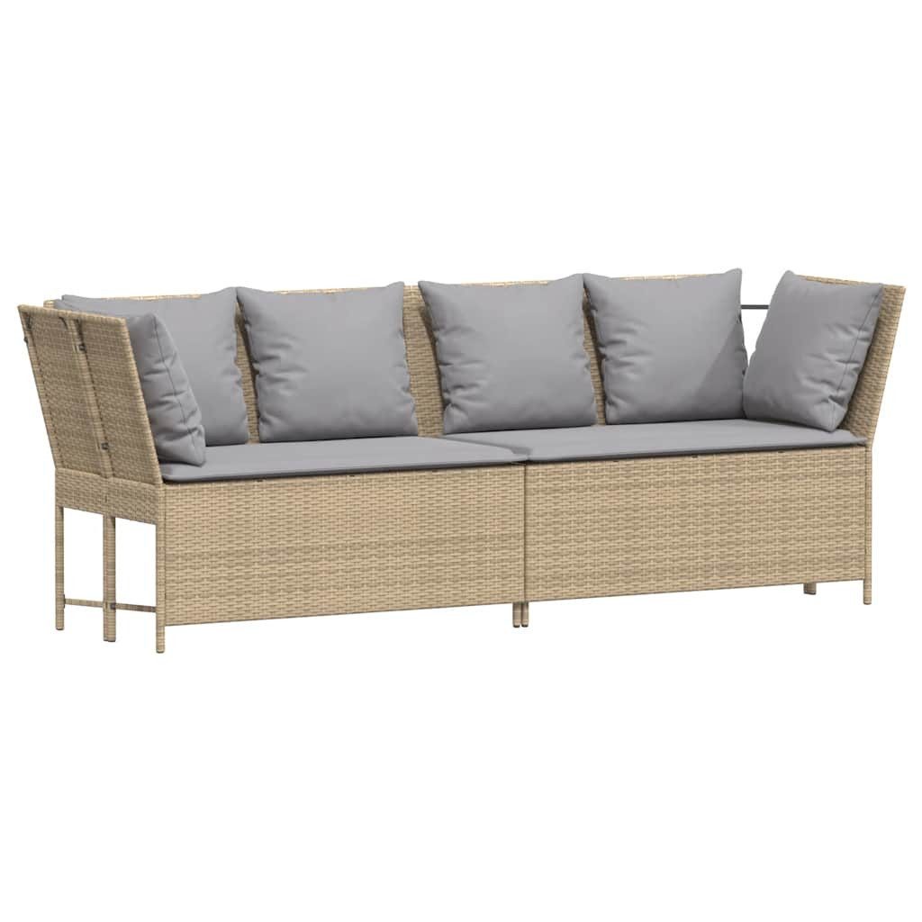 vidaXL Loungesofa Gartensofa mit Kissen Beige Poly Rattan, 1 Teile