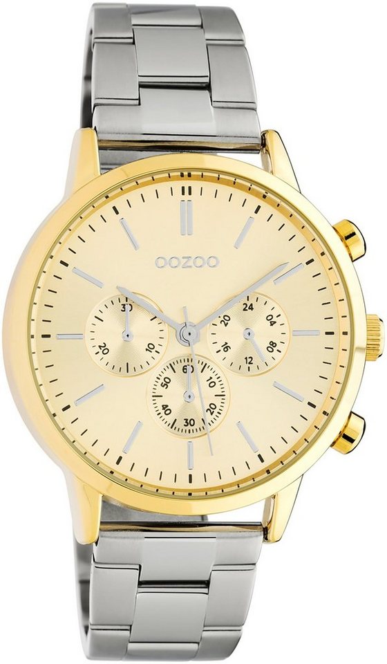 OOZOO Quarzuhr Oozoo Damen Armbanduhr silber Analog, Damenuhr rund, mittel  (ca. 38mm) Edelstahlarmband, Fashion-Style, silberne Zeiger und Indizes