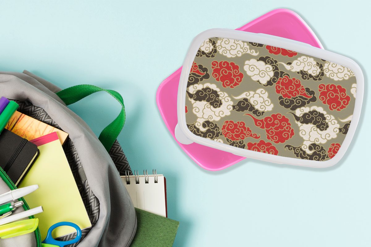 MuchoWow Lunchbox Wolken - Asien - Kunststoff, Muster Snackbox, Japan, Kinder, - Brotdose Kunststoff für rosa Brotbox Erwachsene, Mädchen, (2-tlg)