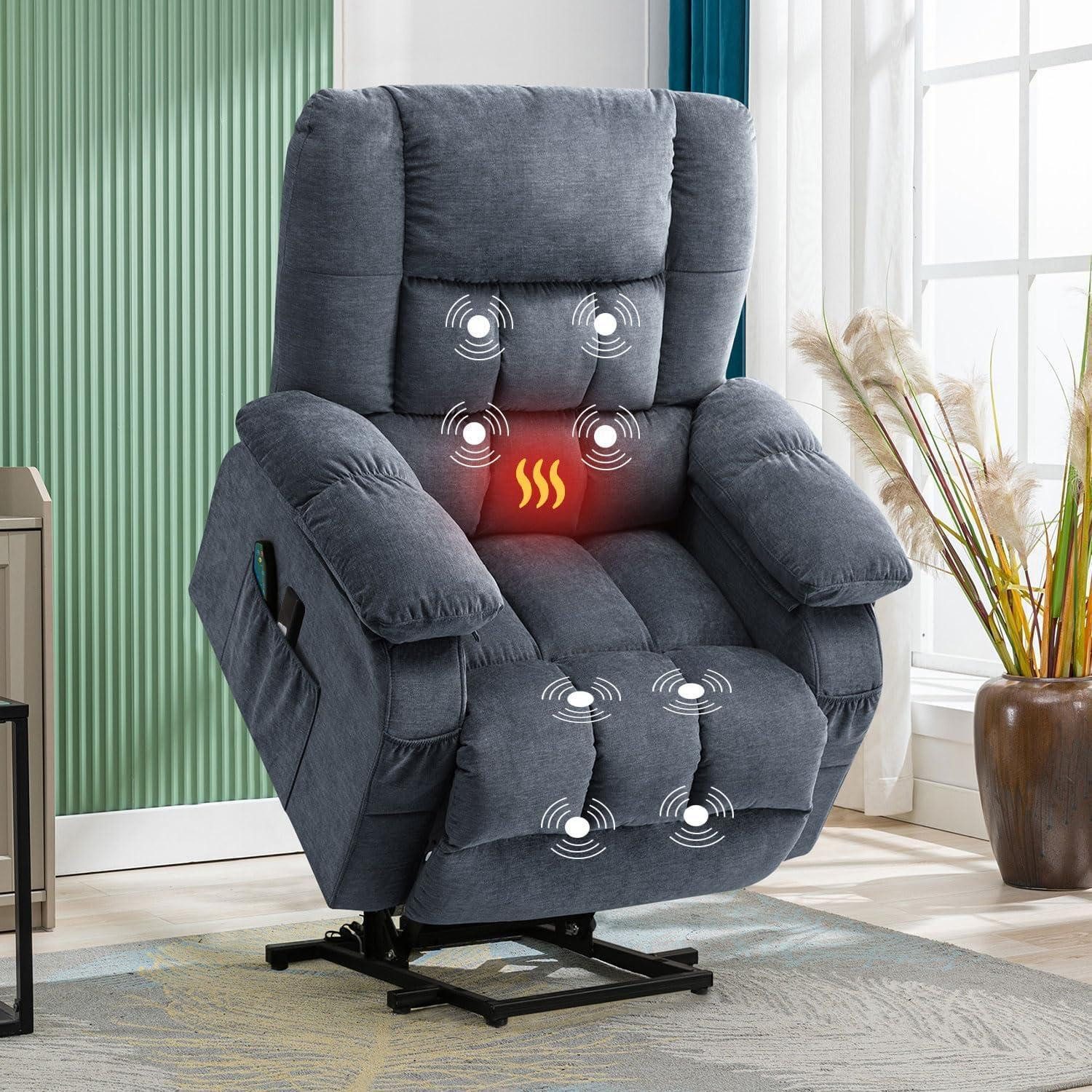 LuxusKollektion Stehhilfe Aufstehsessel elektrisch Relaxsessel Massage Wärmefunktion Blau