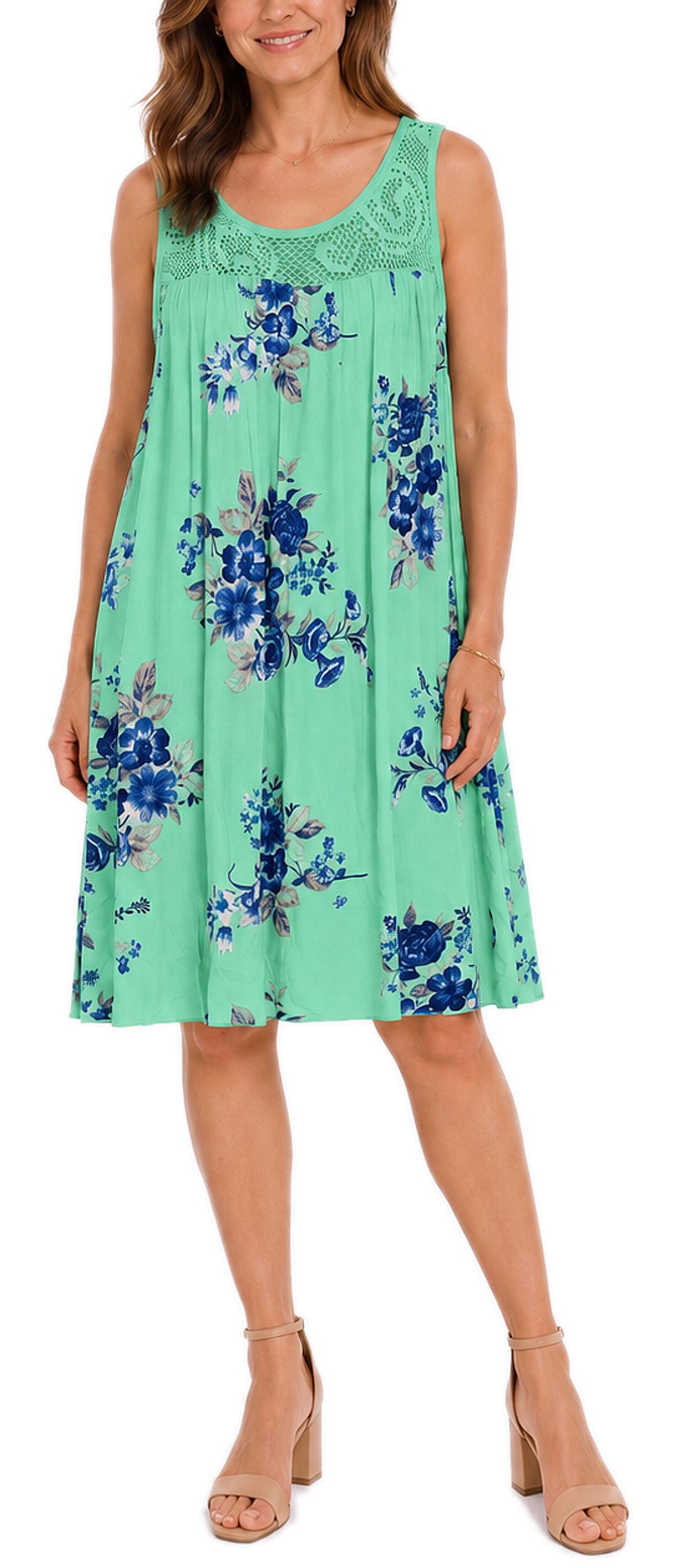 Midikleid Damen Sommerkleid Blumenmuster Midi Kleid Strandkleid knielang