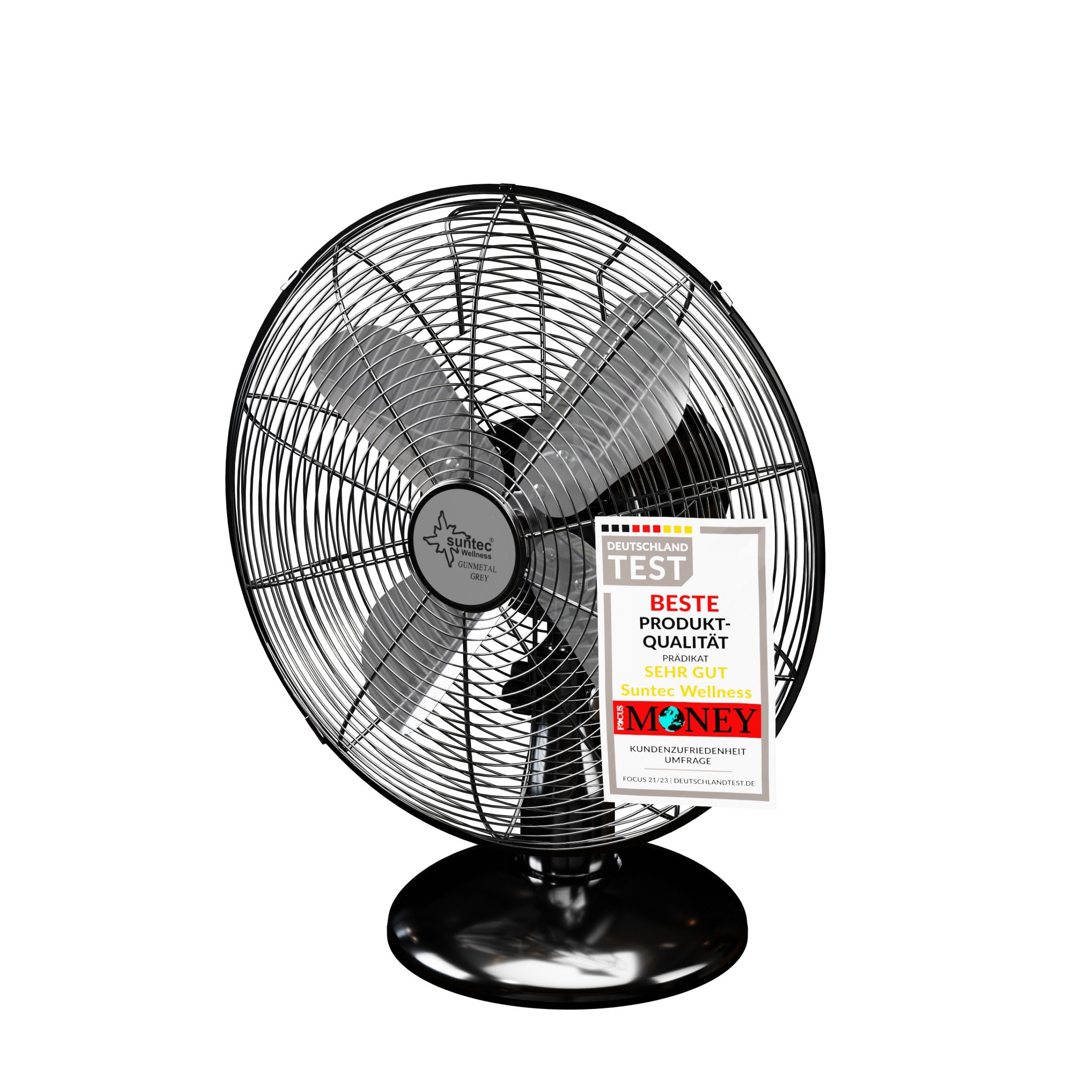Suntec 3 35 Ventilationsstufen, CoolBreeze Ventilator Fan, TVM grey, Tischventilator W inkl. 3000 Wellness gunmetal