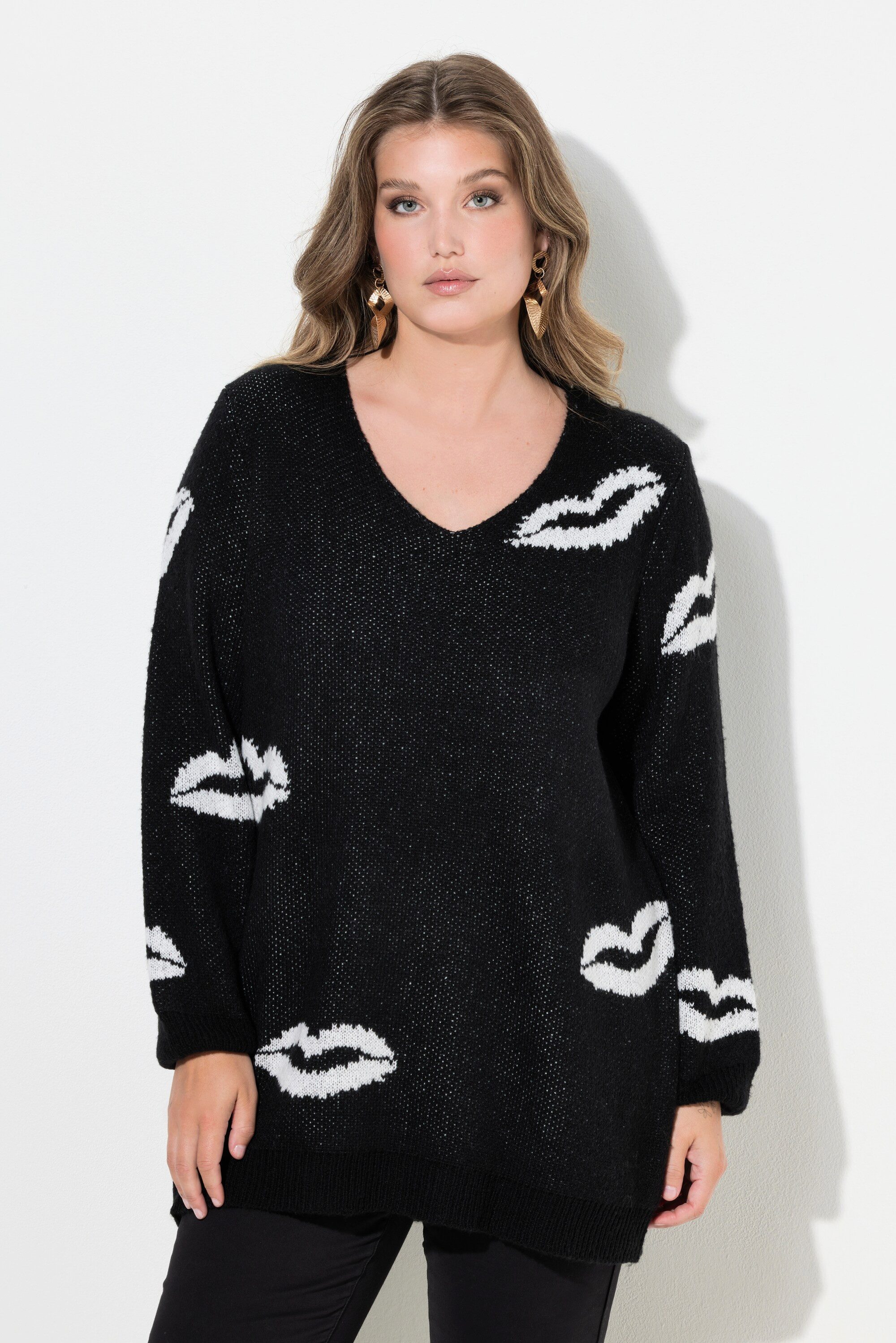 MIAMODA Strickpullover Pullover Straight Fit Kussmünder V-Ausschnitt