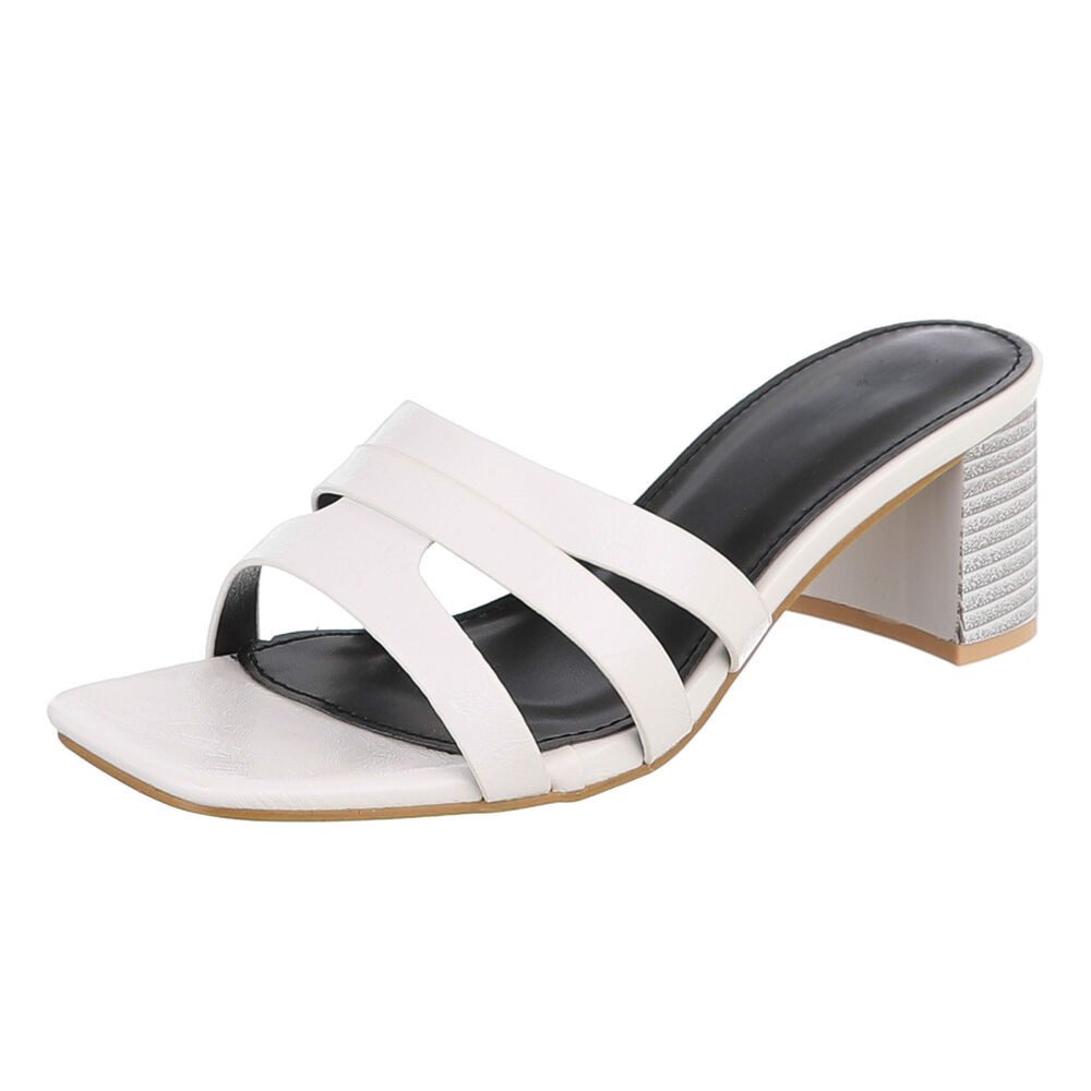 Ital-Design Damen Pantolette mit Blockabsatz und breiten Riemen Pantolette (91971112) Blockabsatz Sandalen & Sandaletten in Weiß