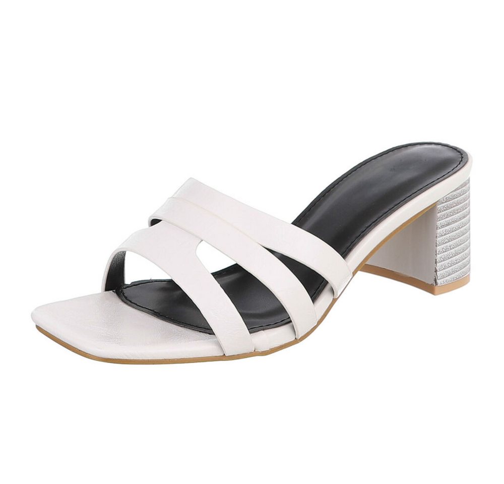 Ital-Design Damen Pantolette mit Blockabsatz und breiten Riemen Pantolette (91971114) Blockabsatz Sandalen & Sandaletten in Weiß