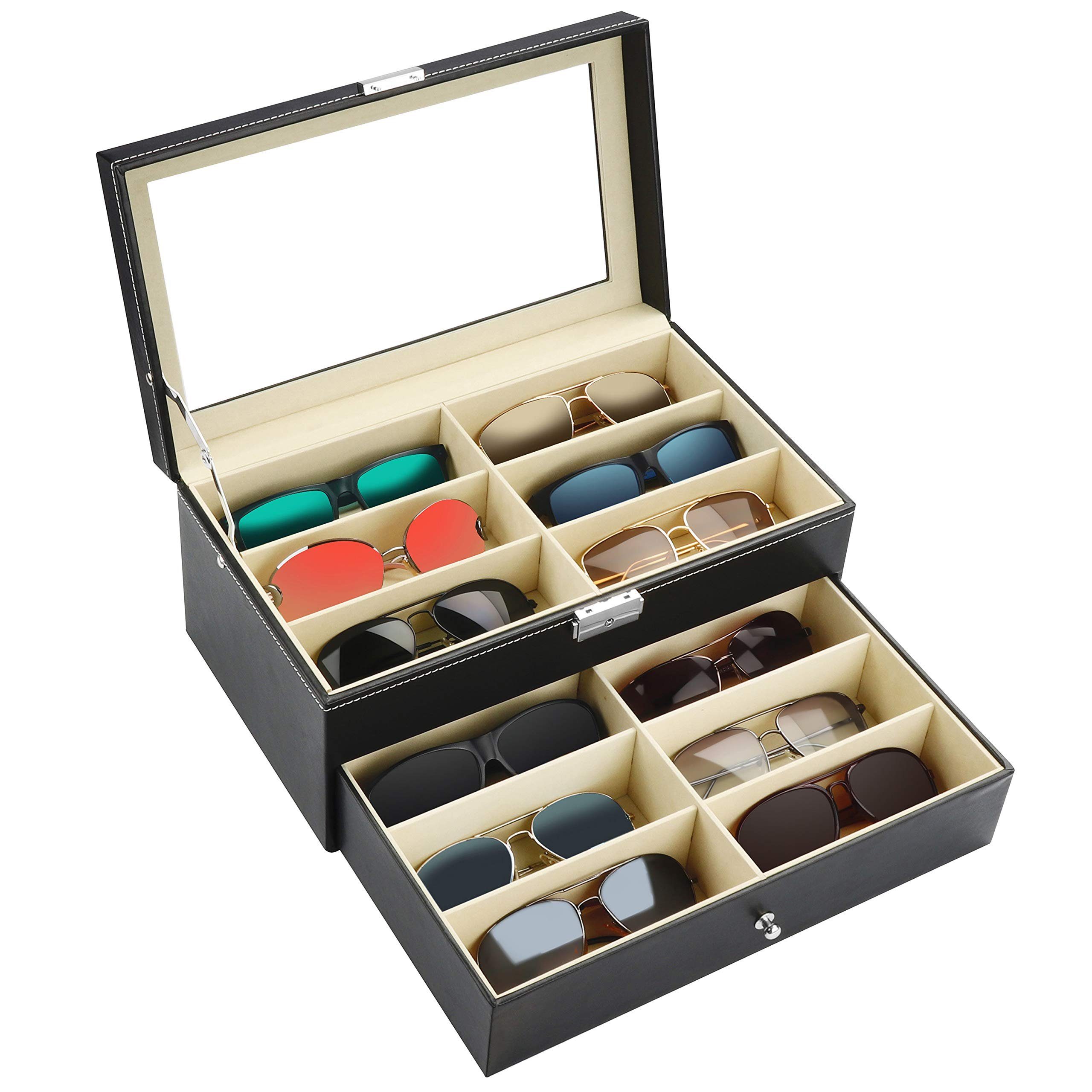 Kurtzy Organizer Schwarze Aufbewahrungsbox für abschließbare Sonnenbrillen  und Uhren, Lockable Sunglasses and Watch Storage Box - Black