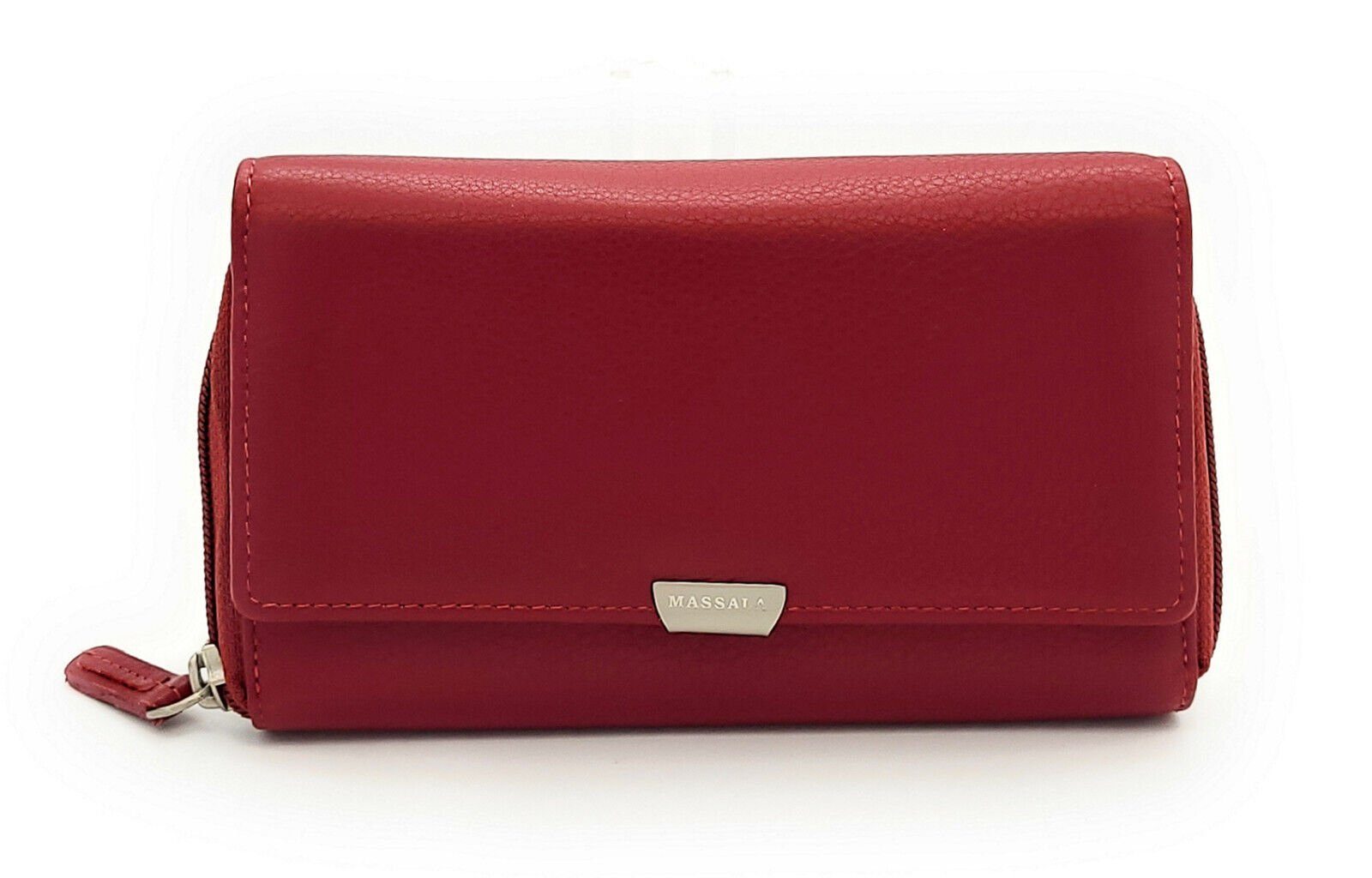 JOCKEY CLUB Geldbörse echt Leder Damen Portemonnaie mit RFID Schutz "Massala", vollnarbiges weiches Rindleder, rot cherry