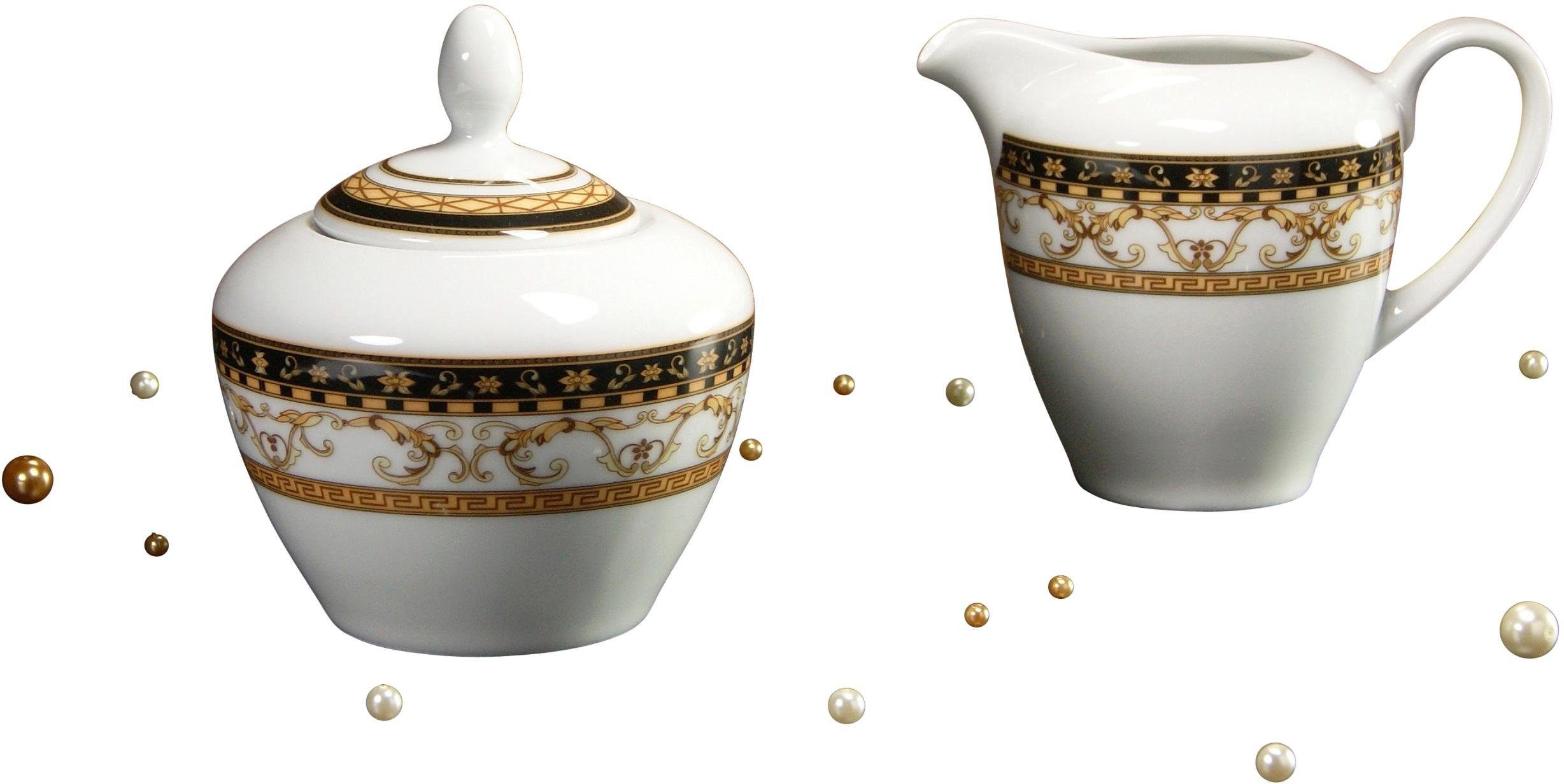 CreaTable Milch- und Zuckerset Majestosa (2-tlg), Porzellan, Dekor schwarz abgesetzt