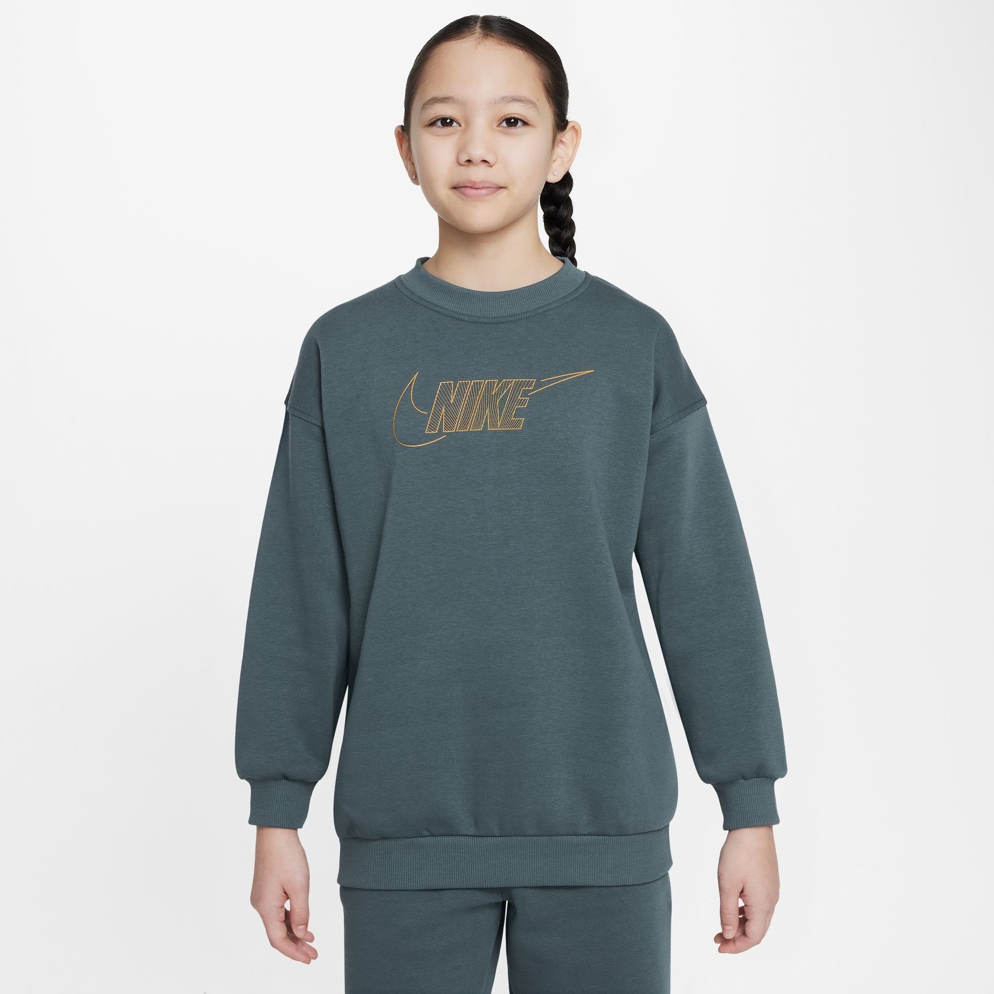 Nike FLEECE Sportswear TOP (GIRLS) CREWNECK CLUB GOLD BIG JUNGLE/METALLIC Sweatshirt KIDS' DEEP