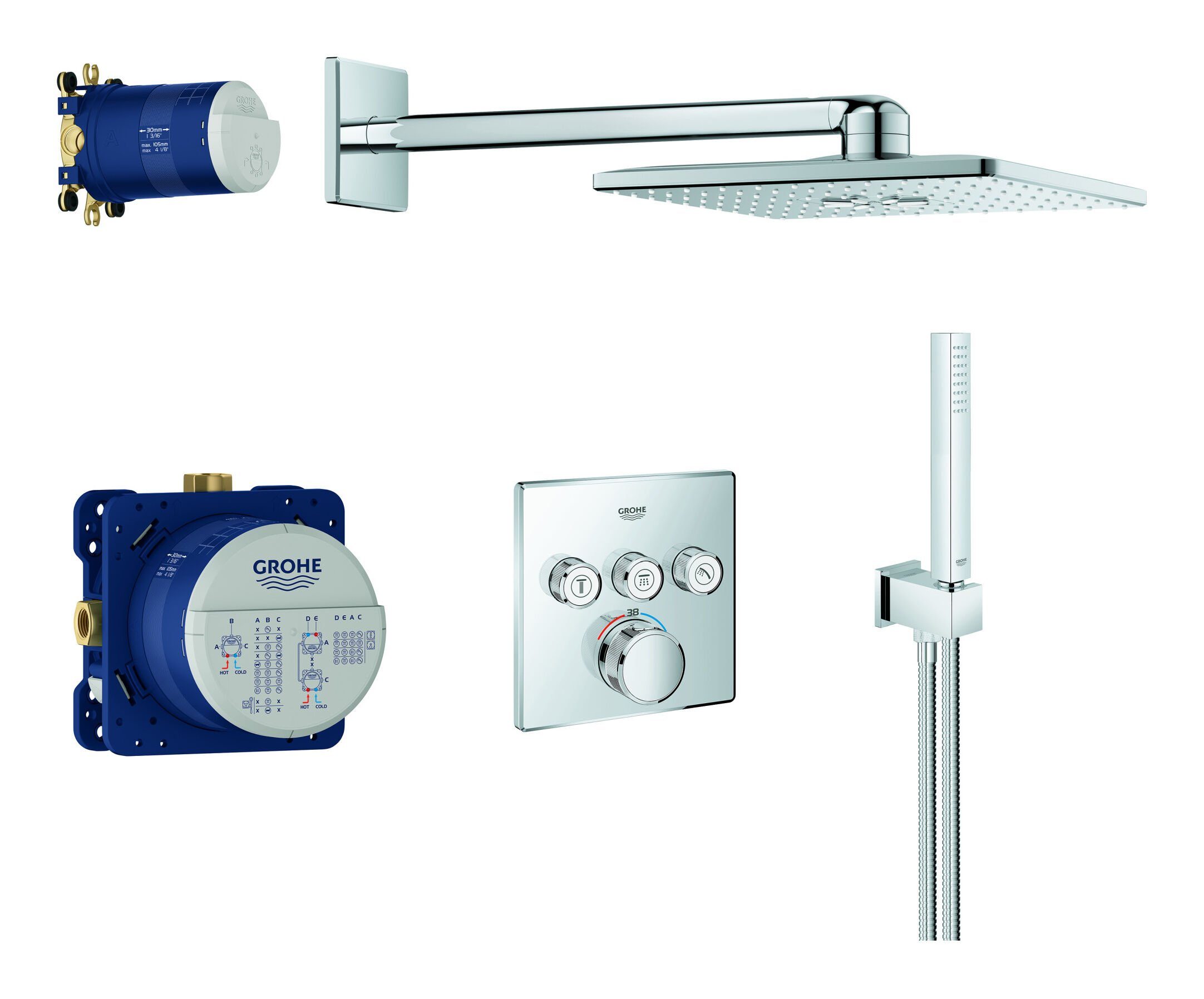 Grohe Duschsystem Grohtherm SmartControl, Mit Rainshower SmartActive 310 Cube u. TwistStop Brauseschlauch