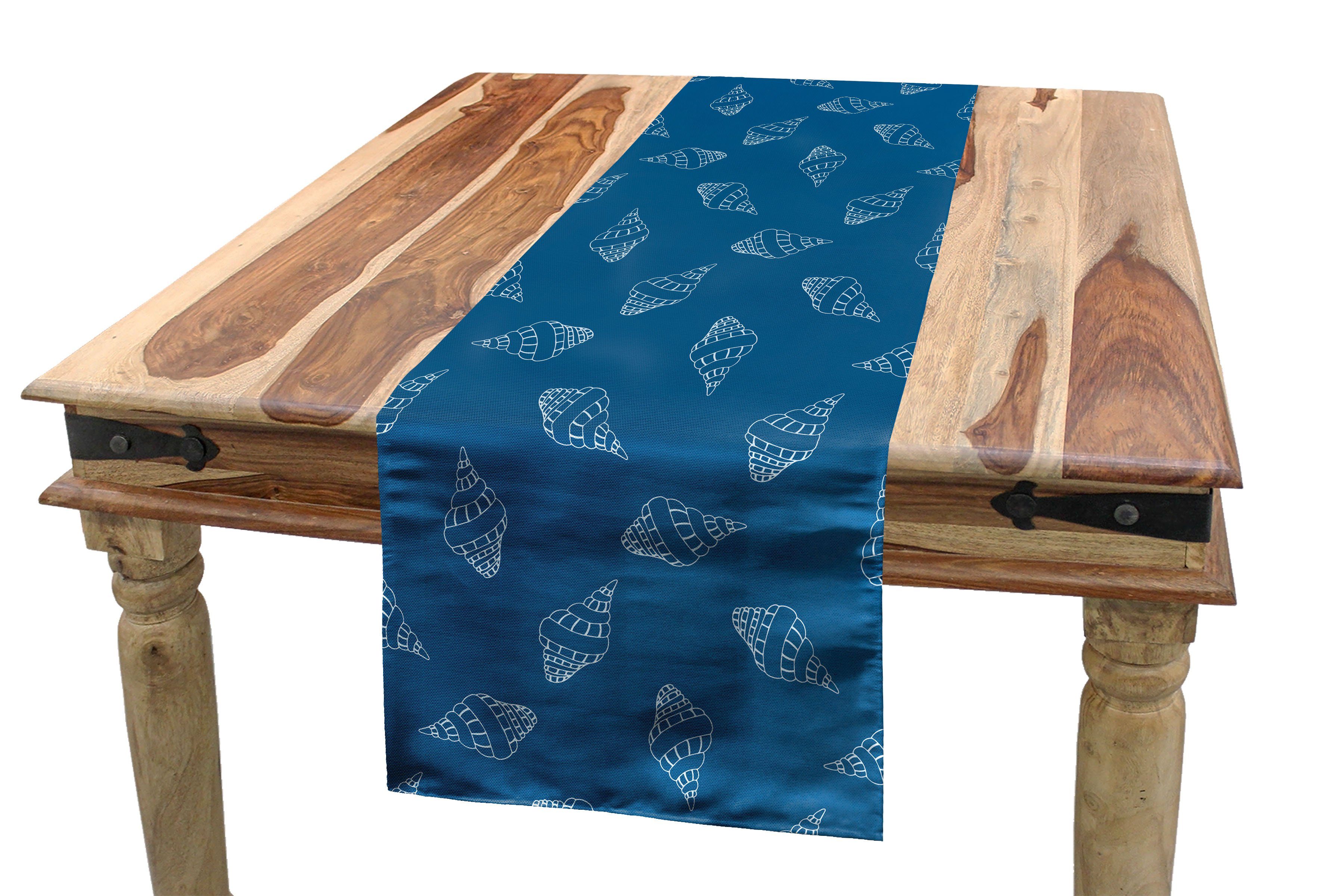 Abakuhaus Tischläufer Esszimmer Küche Rechteckiger Dekorativer Tischläufer, Blau und weiß Spiral Muscheln