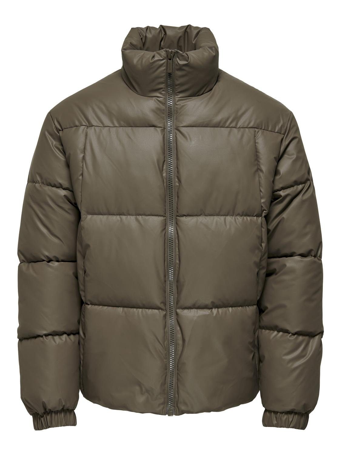 ONLY & SONS Winterjacke kurz Stehkragen gesmokte Ärmelbündchen ONSGAGE RUBBER LOOK PUFFER JACKET OTW