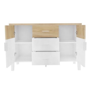 BlingBin Sideboard Kommode (1 St., mit 2 Türen und 3 Schubladen), 120 x 40 x 80 cm, Design in Weiß und Holzfarbe