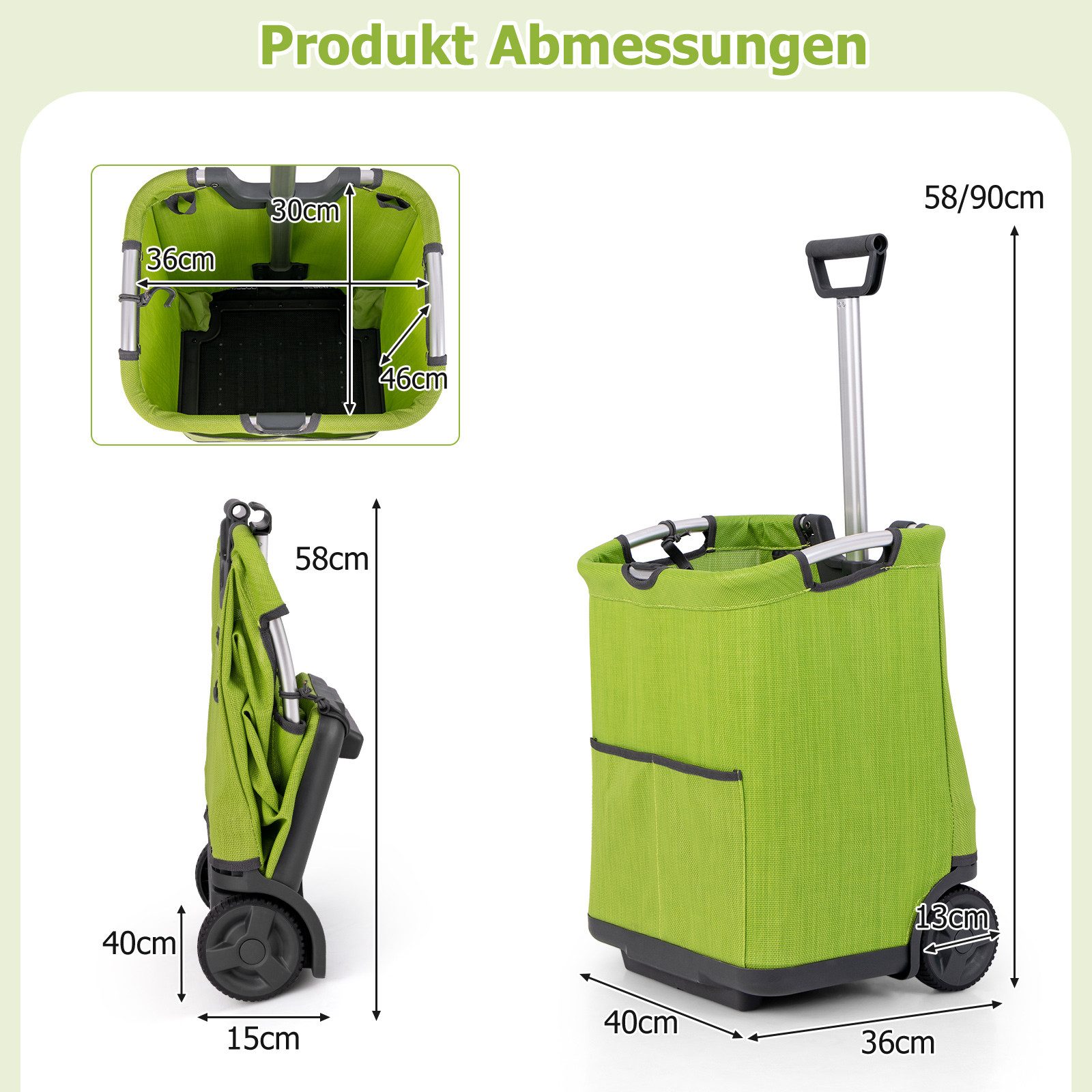 COSTWAY Einkaufstrolley, Klappbar, Bis 70kg, Mit Te Produktbild-Vorschau 13