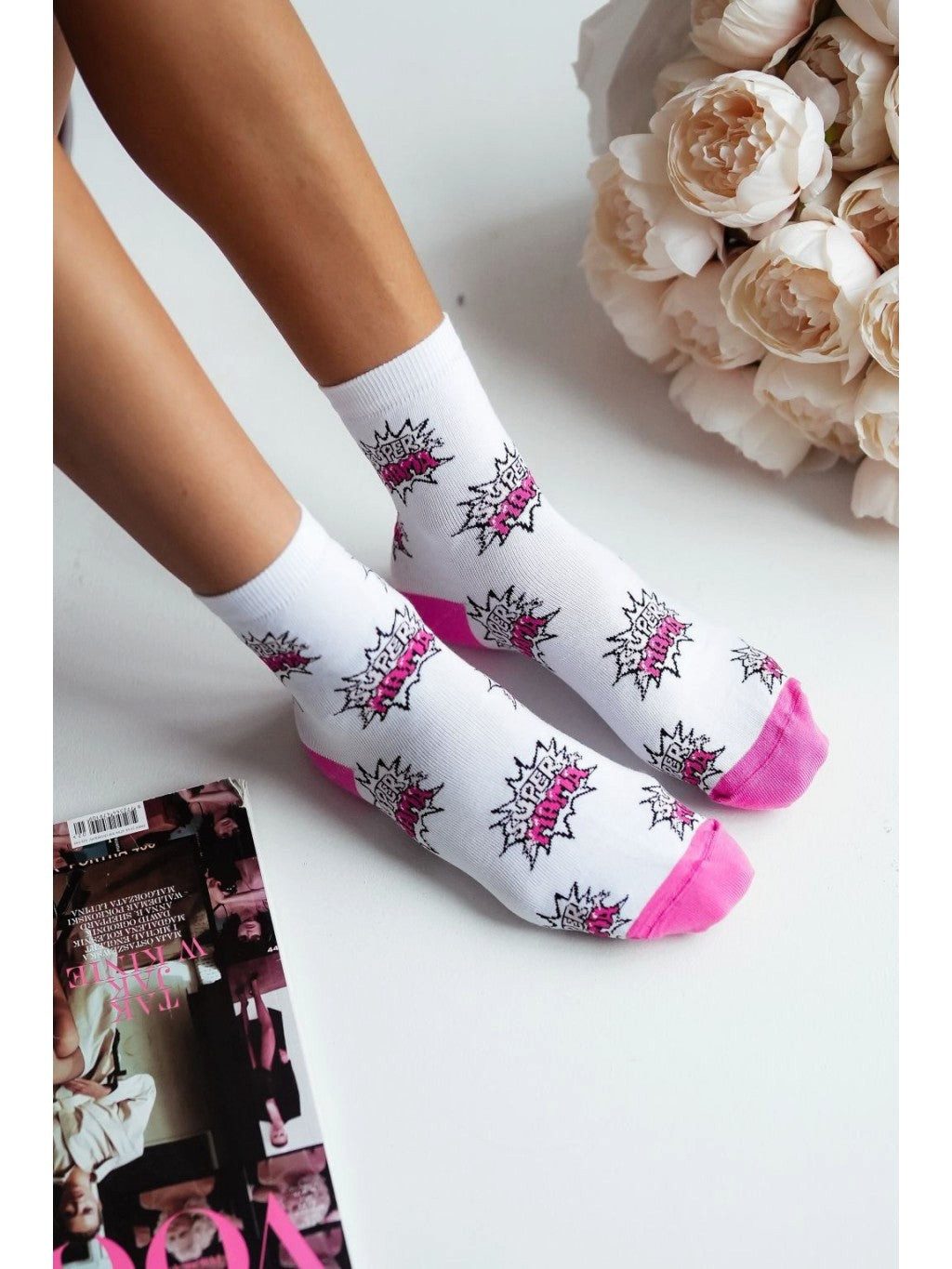Socken 1 Paar Lycille Socken 37/41 aus Baumwolle SUPER MAMA-Schrift
