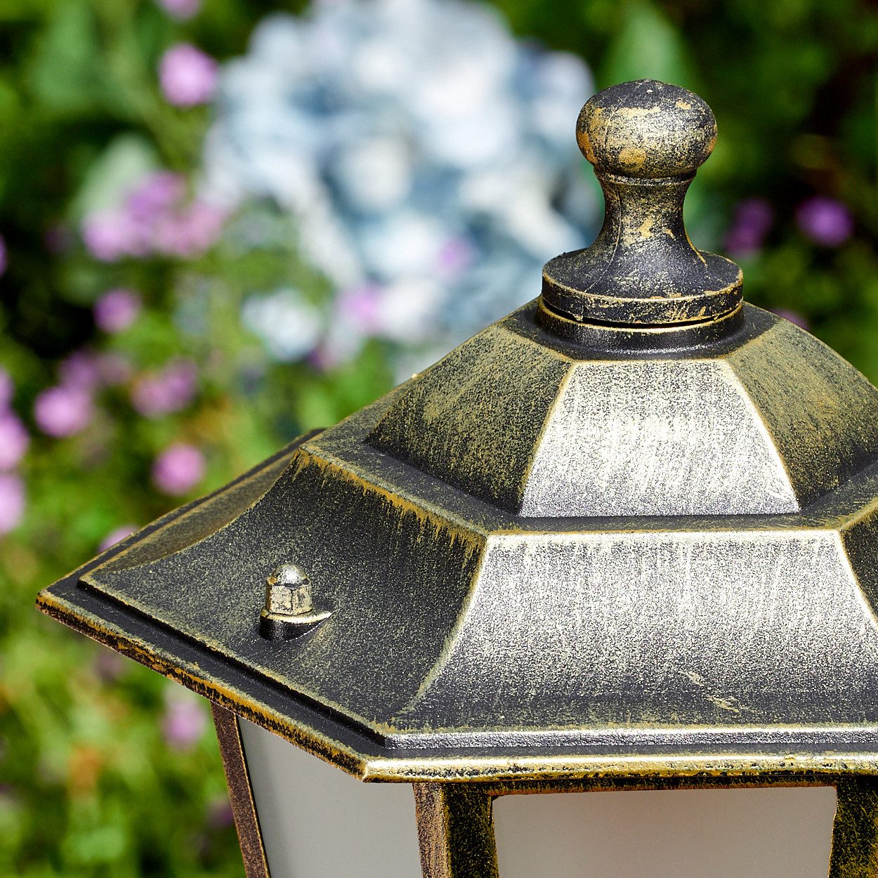 hofstein Pollerleuchte Wegeleuchte aus Metall/Glas in Gold-Braun/Milchglas, ohne Leuchtmittel, Wechselscheiben in Klar, antike Außenleuchte, Gartenlampe, IP44, 1xE27