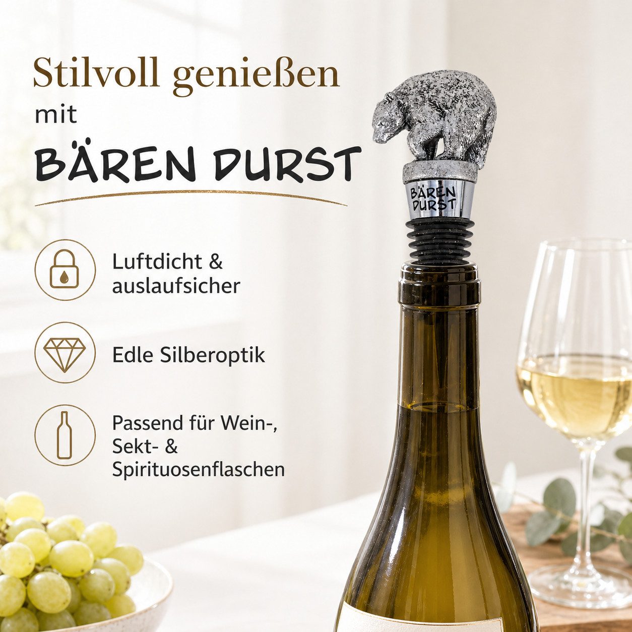 Gehlmann Flaschenverschluss Weinflaschenverschluss Bär - Silber