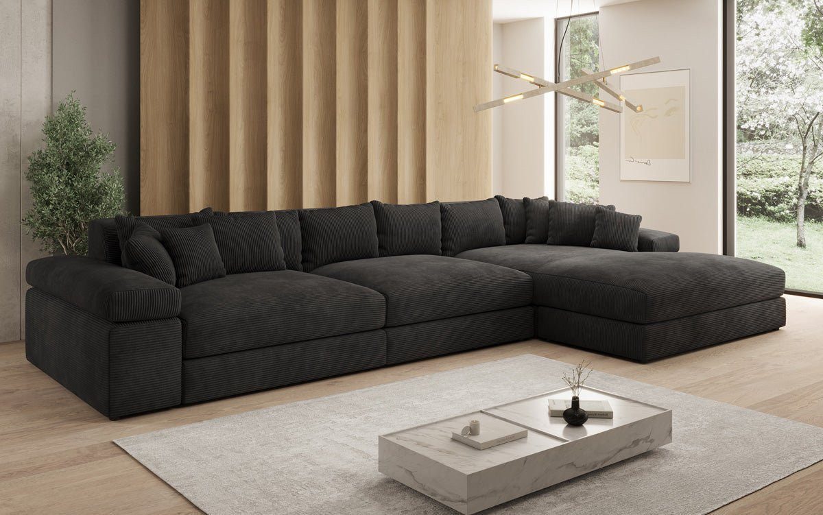 Luxusbetten24 Sofa Designer Sofa Bernardo L Maxi in Cord, mit breiter Ottomane