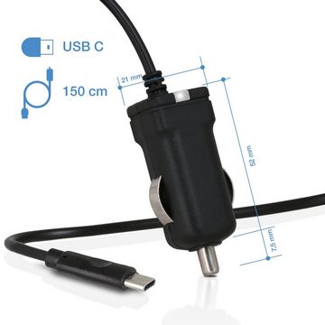 Wicked Chili 1,5m KFZ USB-C Ladekabel für Samsung Sony Huawei Xiaomi Auto-Adapter Zigarettenanzünder-Stecker zu USB-C, 150 cm, LED Licht, KFZ USB Ladegerät mit Typ C Stecker (150cm, 2.4A) kompatib