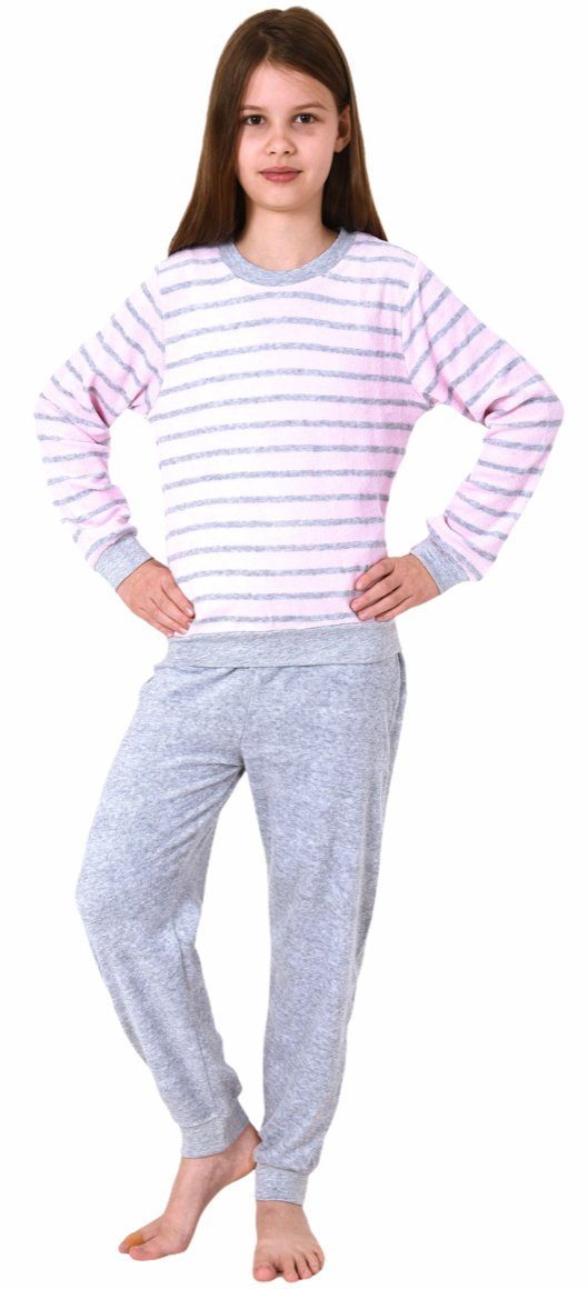 mit rosa Herz Normann Pyjama Schlafanzug Mädchen Frottee Motiv mit Pyjama lang Bündchen