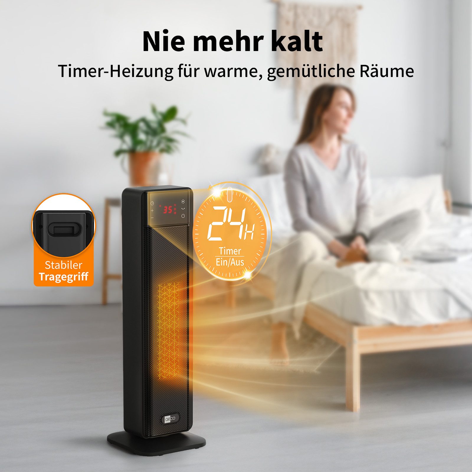 AECO Heizlüfter EcoHeat Boost, Fernbedienung,Lüfterfunktion,Oszillation,LED Touch-Display, 24h-Timer