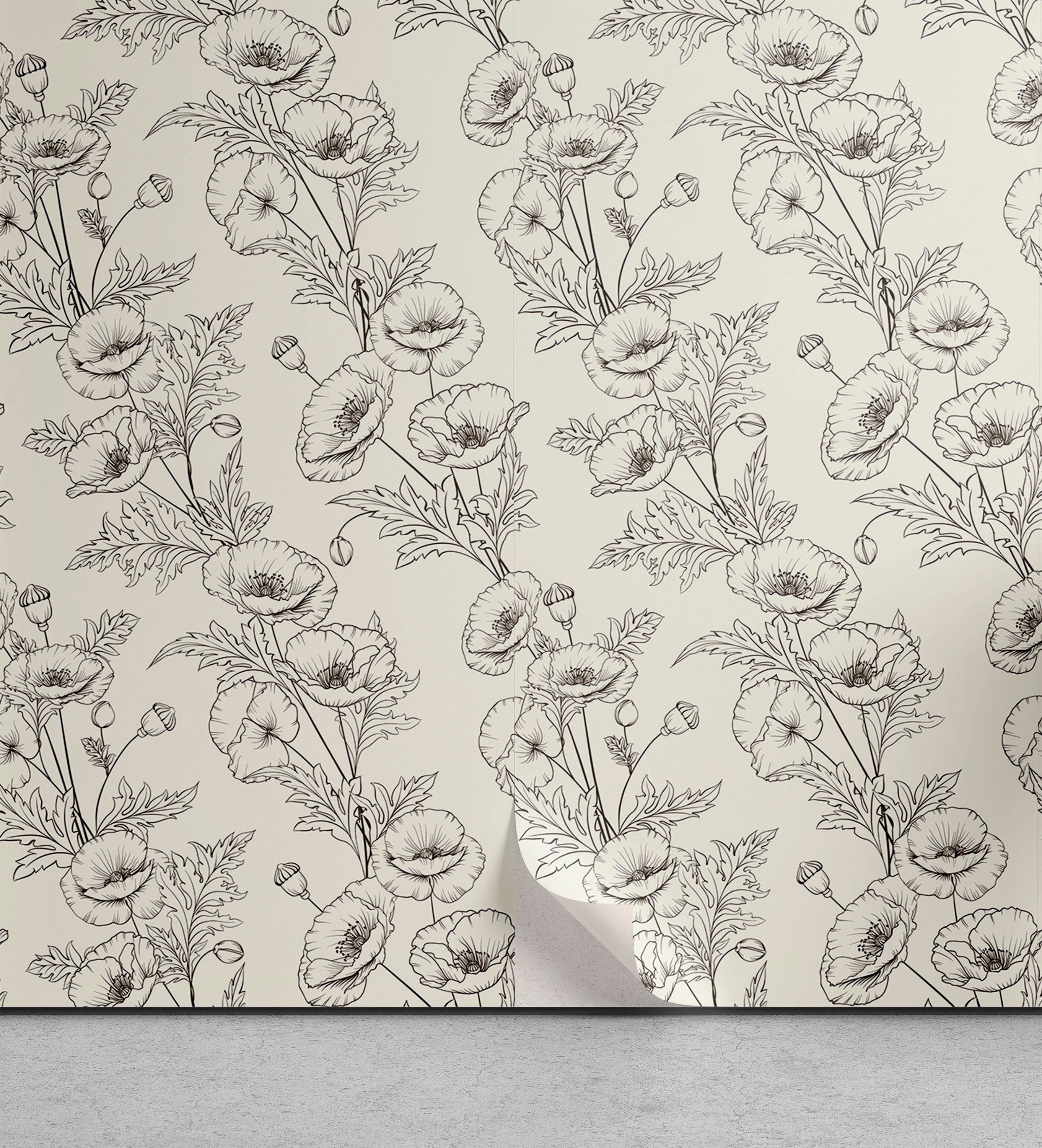Abakuhaus Vinyltapete selbstklebendes Wohnzimmer Küchenakzent, Botanisch Mohnblumen-Blumen-Muster