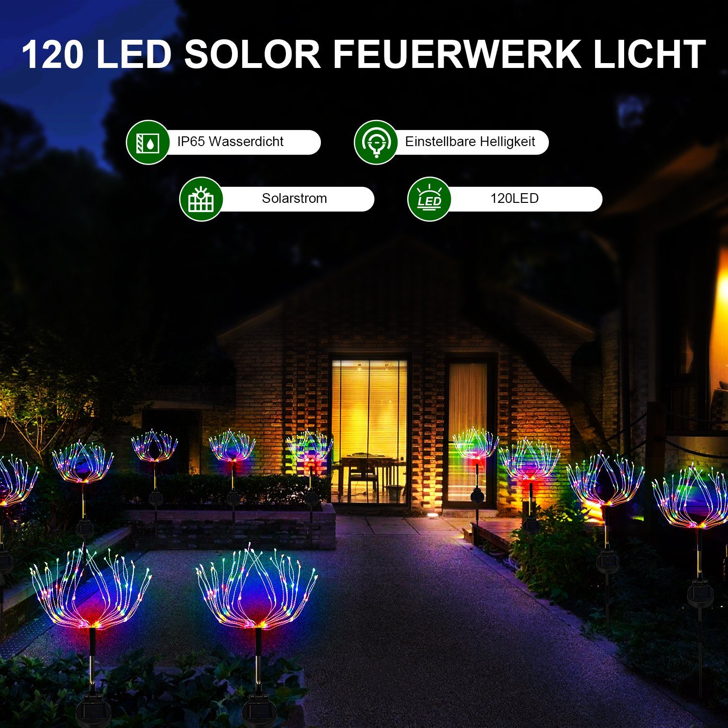 2/4x Terrasse LED Lichter für Rasen Weg Solarlampen fest Solar Solarleuchte LED LETGOSPT Balkon Deko Außen Gartenleuchten, Stück IP65 Wasserdicht, LEDs integriert, 120 Hinterhöfe bunt, Garten Feuerwerk 2