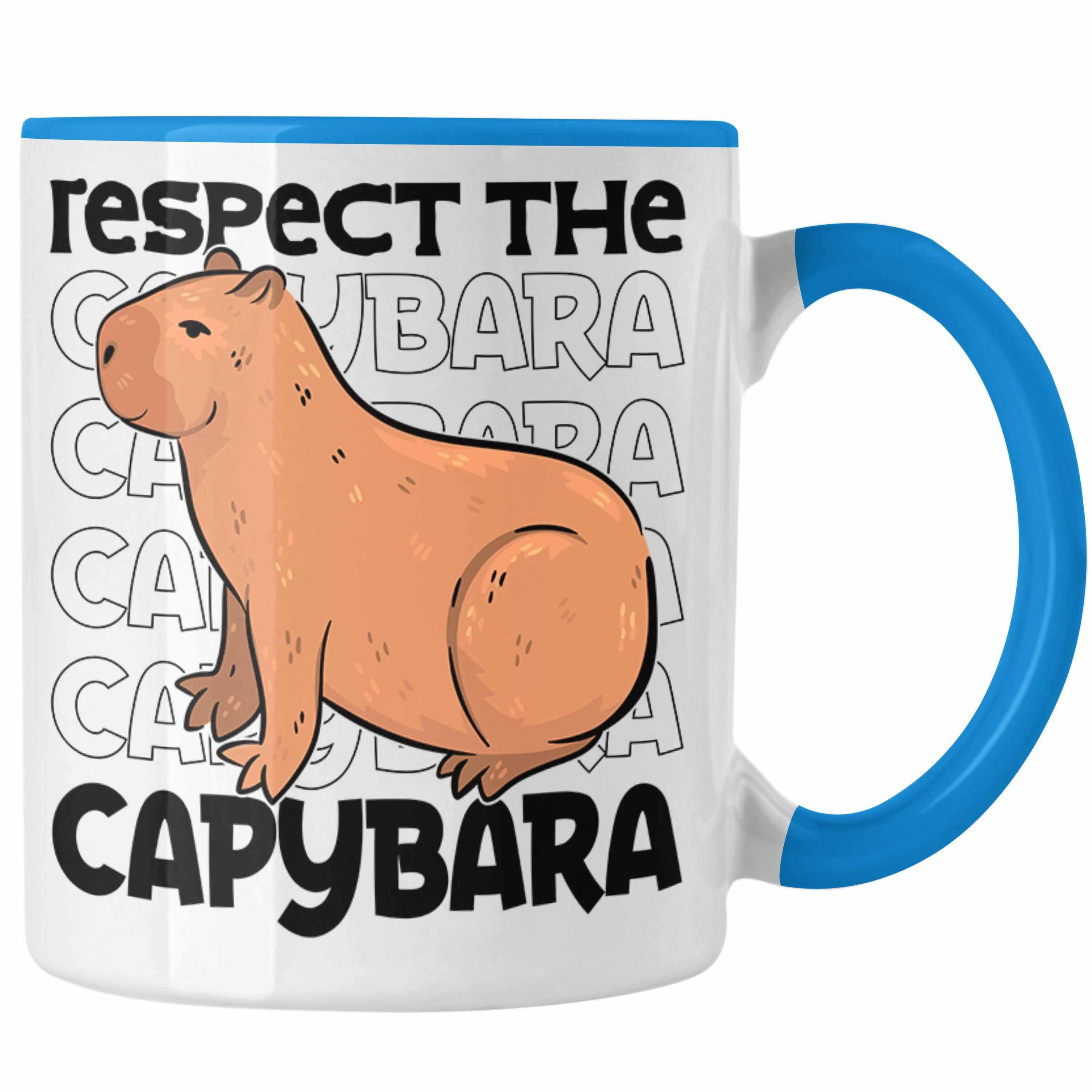 Trendation Tasse Respect The Capybara Tasse Capybara Tier Kaffeetasse Geschenk für Capy Blau