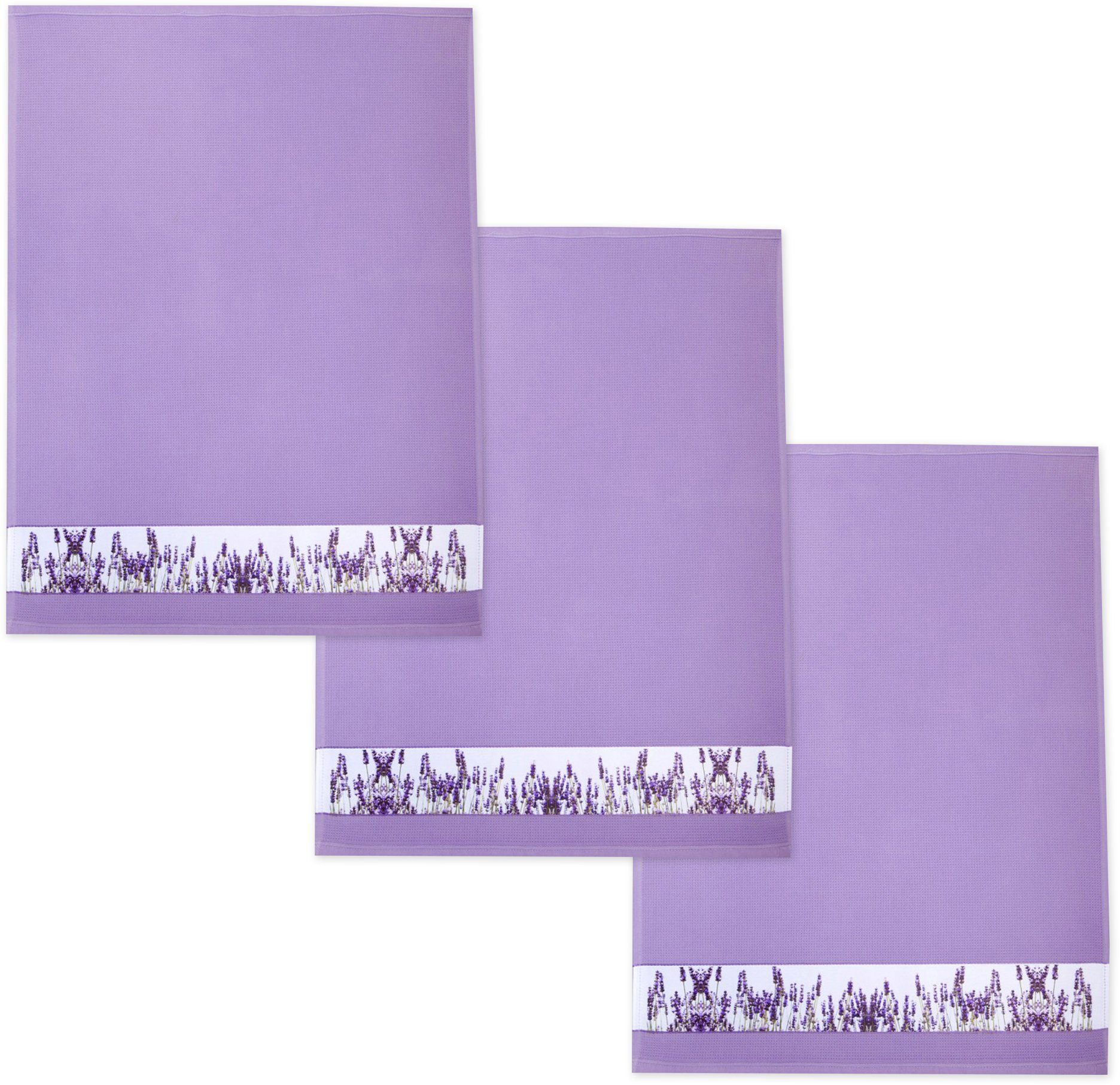 framsohn frottier Geschirrtuch Lavendel, aus 100% Baumwolle, (Set, 3-tlg), dichte Feinwebung, mit Bordüre, in Österreich hergestellt, 50x70 cm