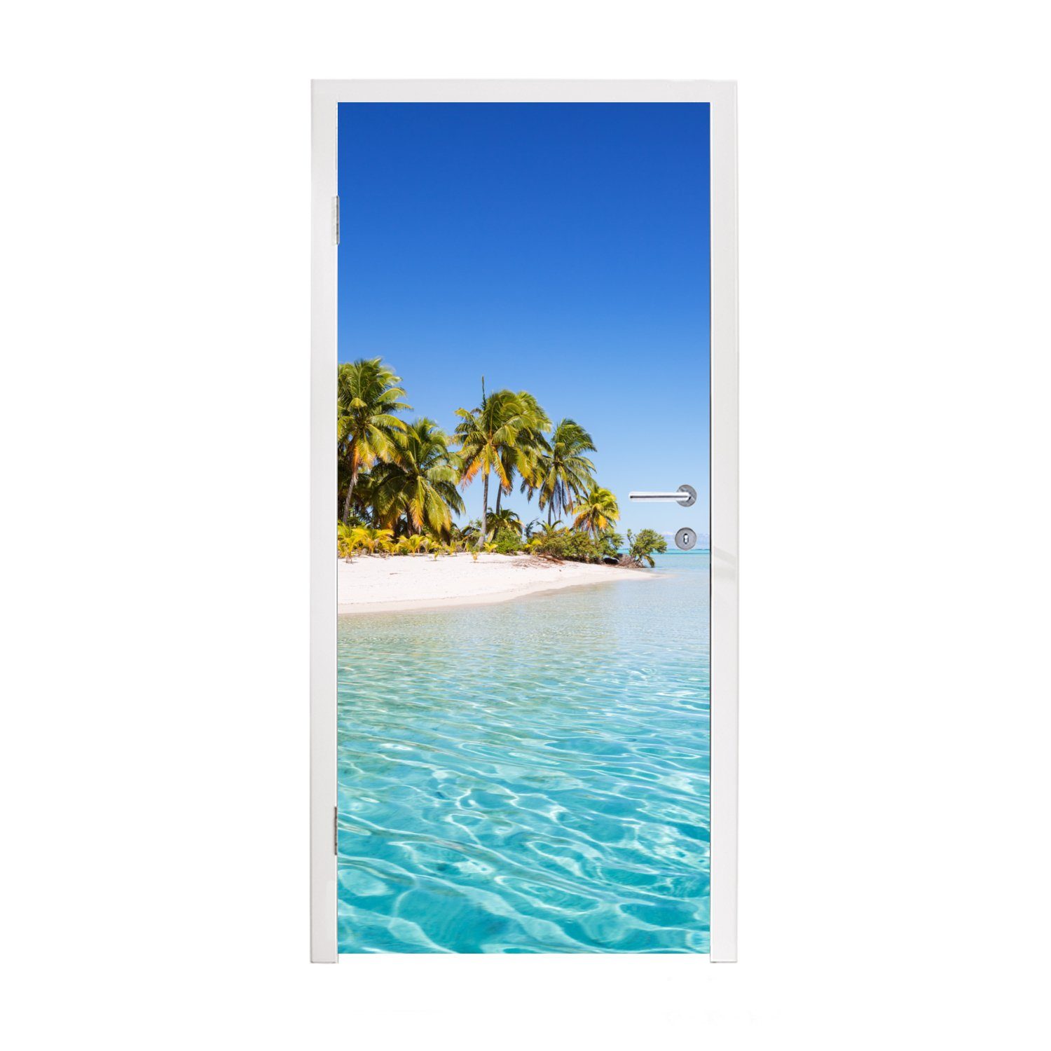 am Strand weißen bedruckt, Palmen paar von wachsen Fototapete (1 One cm 75x205 Foot MuchoWow Island, Tür, Ein Türaufkleber, Matt, St), Türtapete für