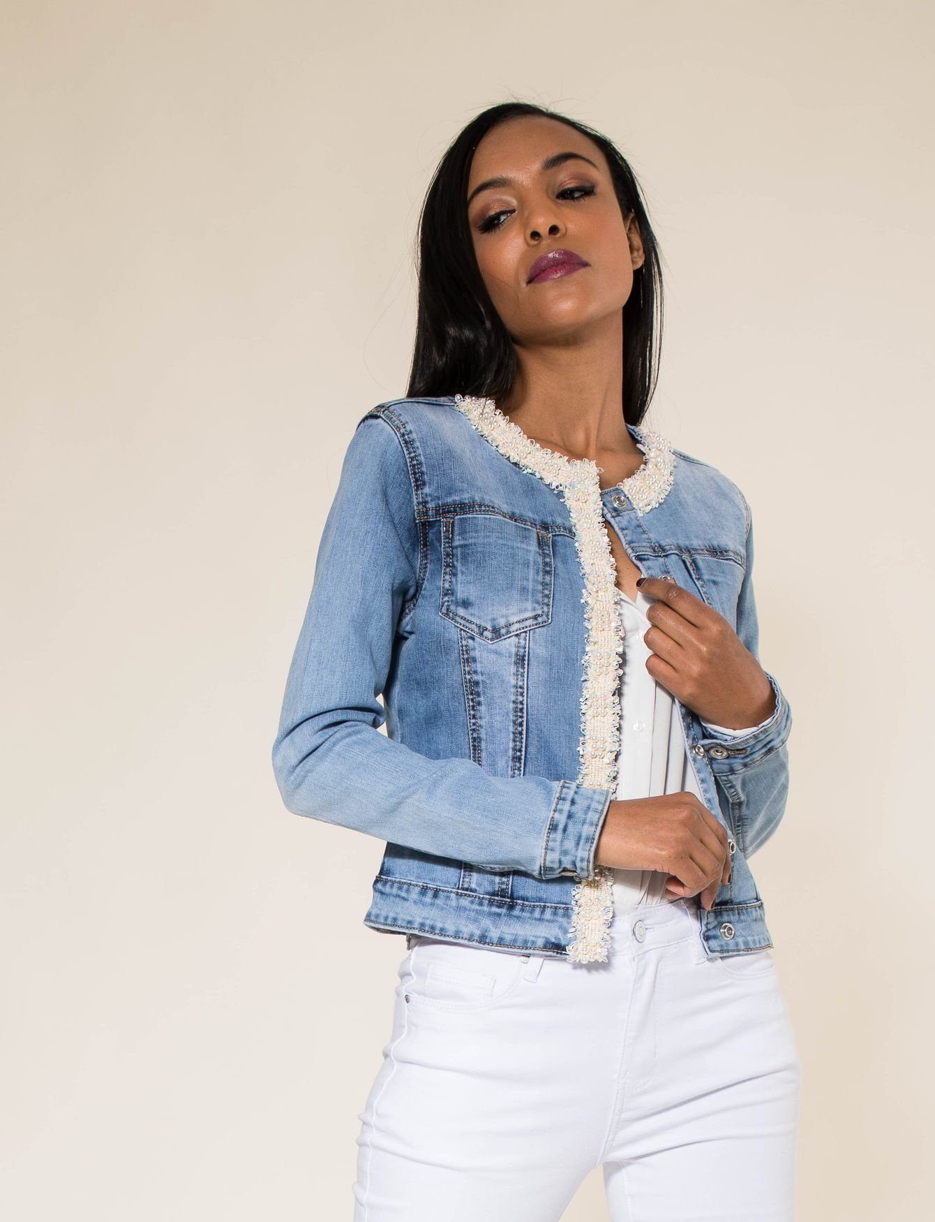 Simply Chic Jeansjacke »Damen Jeansjacke mit Glitzer Perlen Helles Vintage  Denim Jacket« (1-St) 3082 in Blau online kaufen | OTTO