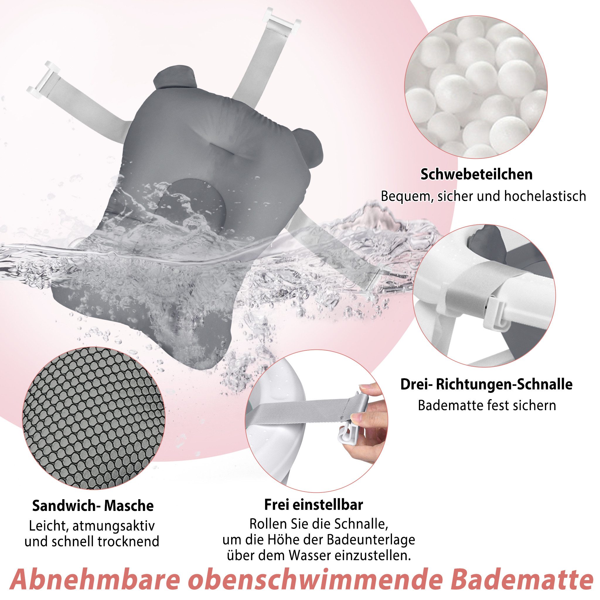 FIVMEN Babybadewanne Faltbare Babywanne mit rutschfesten Füßen für Babys und Neugeborene, inkl. Bade Sitzkissen, folding bathtub, platzsparend