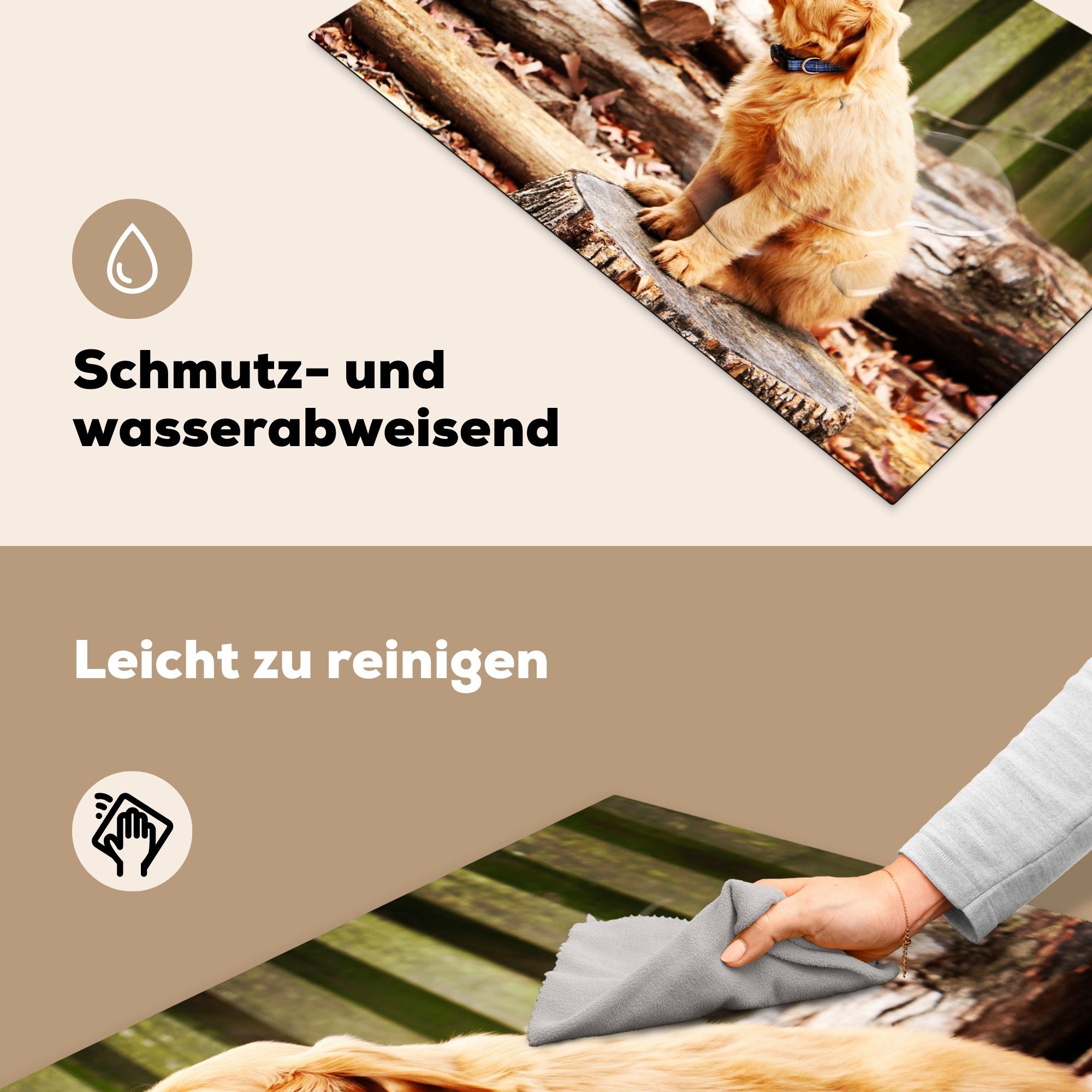 cm, Natur, Zweig Hund Vinyl, die - 81x52 Herdblende-/Abdeckplatte tlg), MuchoWow küche, Induktionskochfeld - Schutz für (1 Ceranfeldabdeckung
