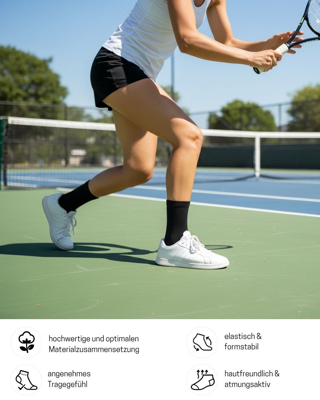 sockenkauf24 Tennissocken Damen Sportsocken Premium Retro Crew Socken mit Komfortbund (6-Paar) verstärkte Ferse & Fußspitze, gepolsterte Sohle, gekämmte Baumwolle