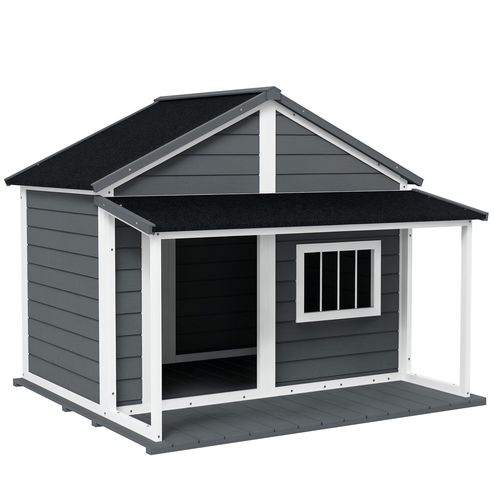 PawHut Hundehütte Outdoor, mit Dach, wetterbeständig, aus Holz, für Garten, Balkon, Grau