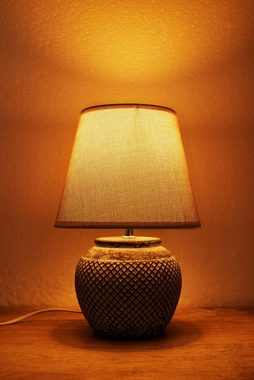 BRUBAKER Tischleuchte Nachttischlampe Grau, Ohne Leuchtmittel, Keramikfuß, moderne Tischlampe, Antik, Orientalisch