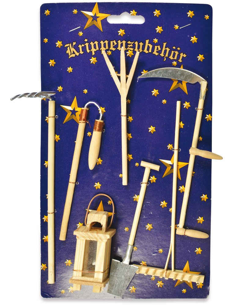 RIFFELMACHER & WEINBERGER Krippen-Zubehör Feldarbeit Set aus Holz 78201, Zubehör Weihnachtskrippe Modelleisenbahn Puppenstube (7 St)