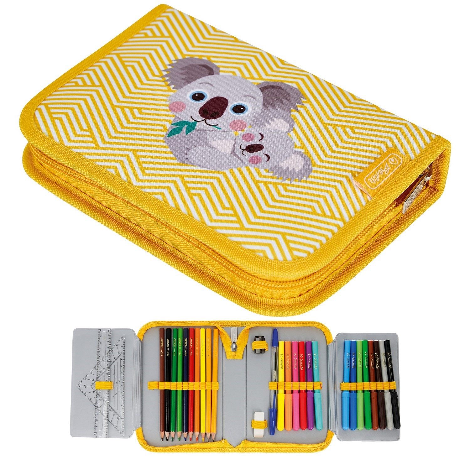 Herlitz Federmäppchen Schüleretui Cute Animals Koala 31-teilig gefüllt, Federmappe Federtasche Mäppchen Schüler Etui