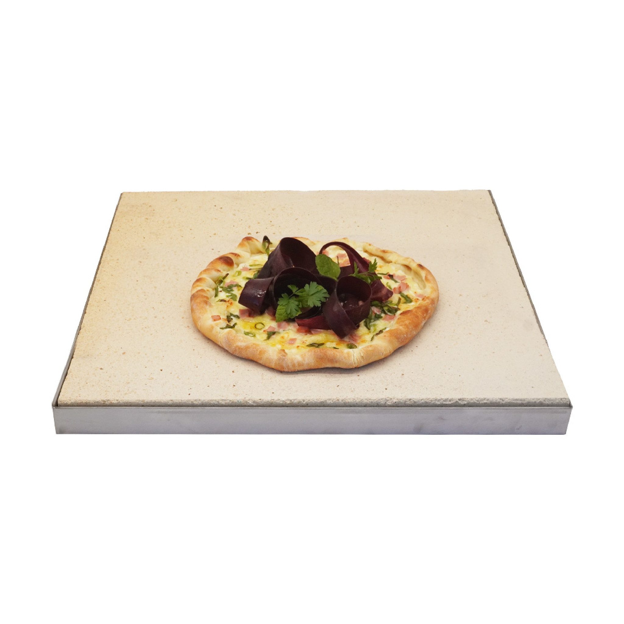 Feuerfest 123 GmbH Pizzastein Pizzastein Grill 45 x 45 x 3 cm + Edelstahlrahmen