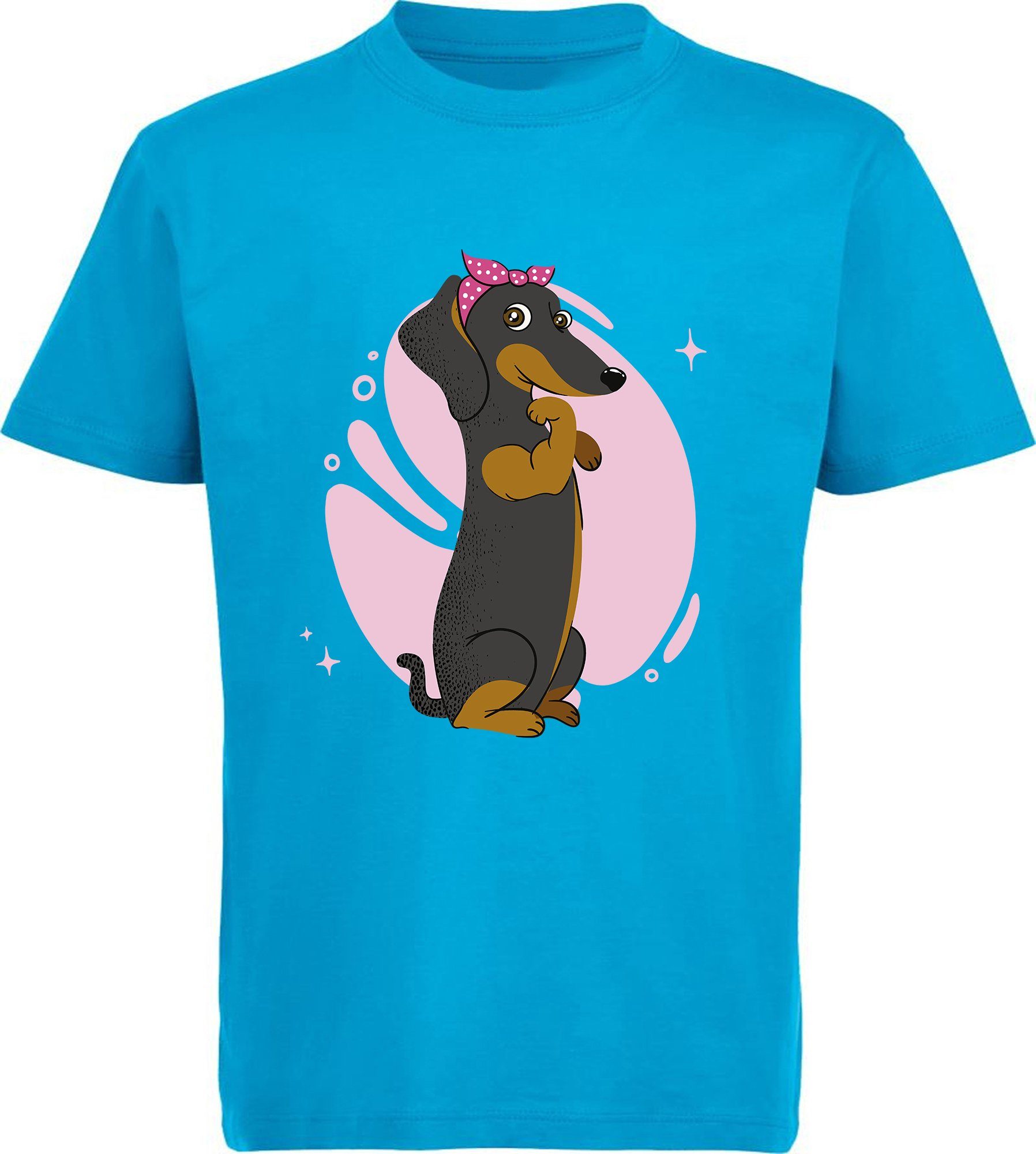 T-Shirt Kinder Hunde Print Shirt bedruckt - Dackel mit Haarschleife