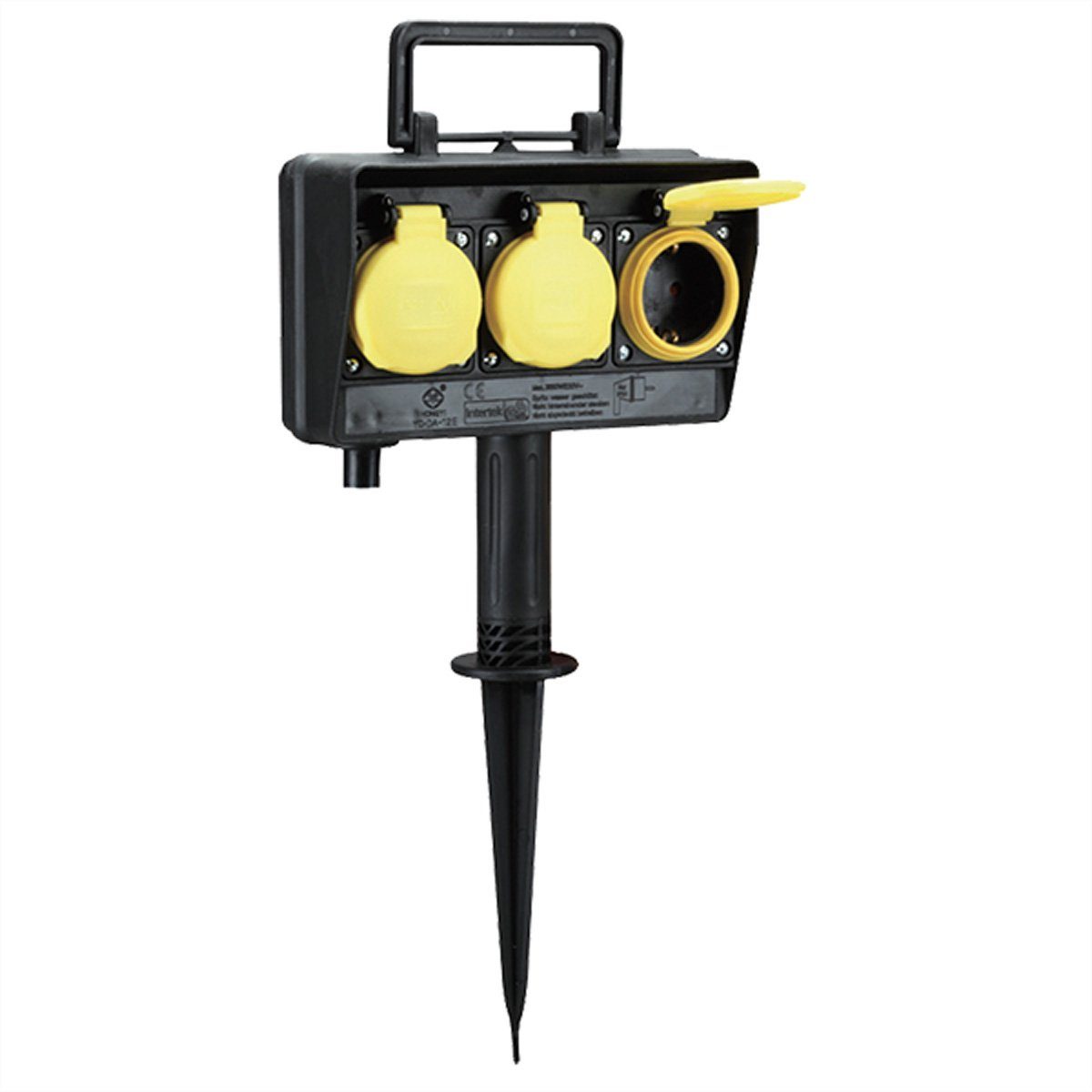 Bachmann Gartensteckdose mit Erdspieß Stromadapter Schutzkontakt, CEE 7/7, Typ-E/F zu Schutzkontakt, CEE 7/3, Typ-F, 2 cm, 3x CEE 7/3, IP44, Outdoor, 394.175