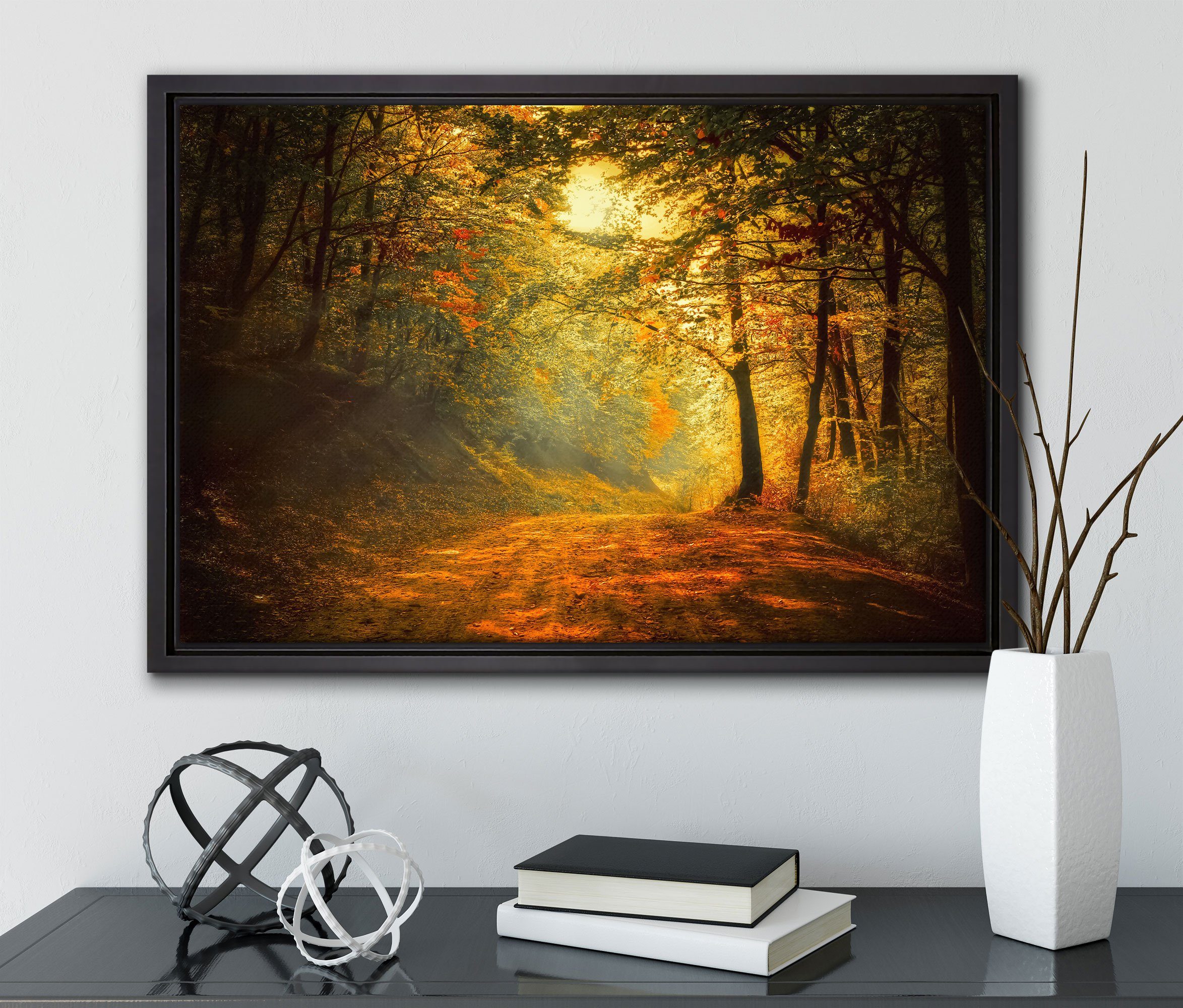 Schattenfugen-Bilderrahmen Leinwandbild Zackenaufhänger einem Wald, in fertig St), bespannt, gefasst, (1 Leinwandbild Wanddekoration inkl. Pixxprint