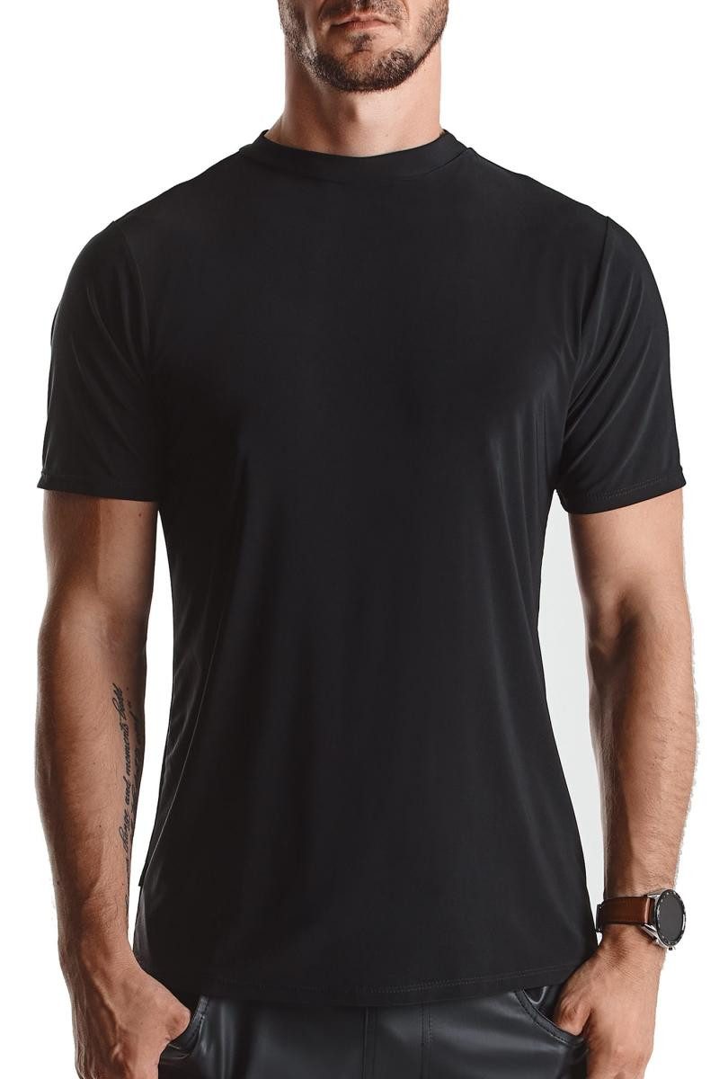 Regnes Fetish Planet T-Shirt Herren T-Shirt schwarz mit dekorativem 2-Wege-Reißverschluss auf der R
