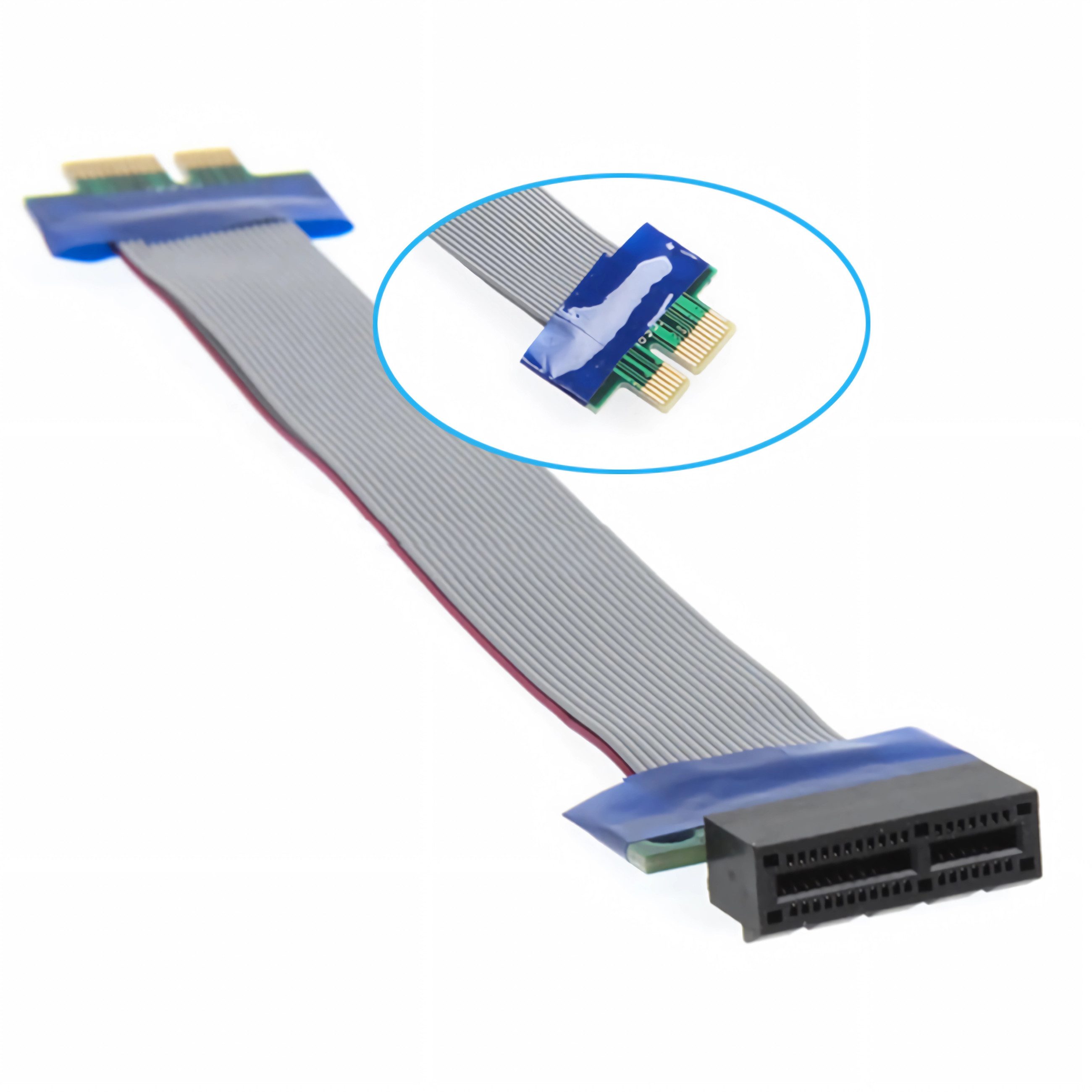Bolwins Q28 PCI-E x1 Riser Kabel PC Gehäuse flexible Kartenverlängerung 20cm Computer-Kabel, PCI-Express x1 Stecker, PCI-Express x1 Buchse (20 cm), Flexibles Flachbandkabel, platzsparend, Plug & Play, 20cm Länge