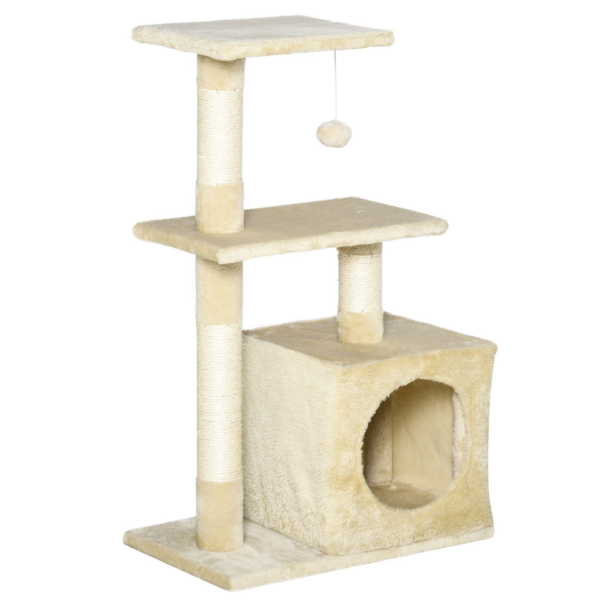 PawHut Kratzbaum mit Sisal Katzenmöbel mit Spielzeug Plüsch Beige Höhe 81,5 cm von PawHut