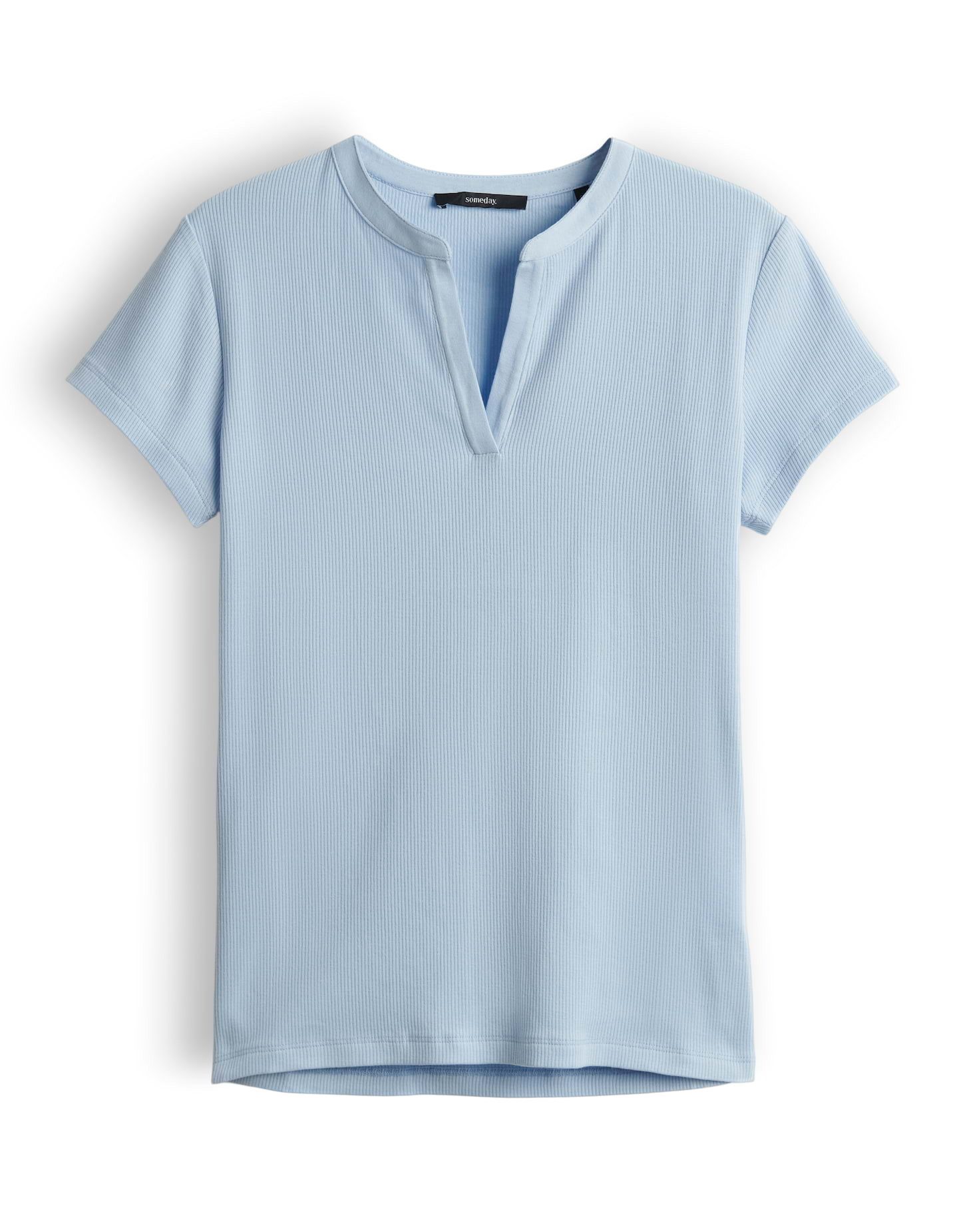 someday Kurzarmshirt Kleoh detail mit V-Ausschnitt Stehkragen, schmale Silhouette für cleanen Look